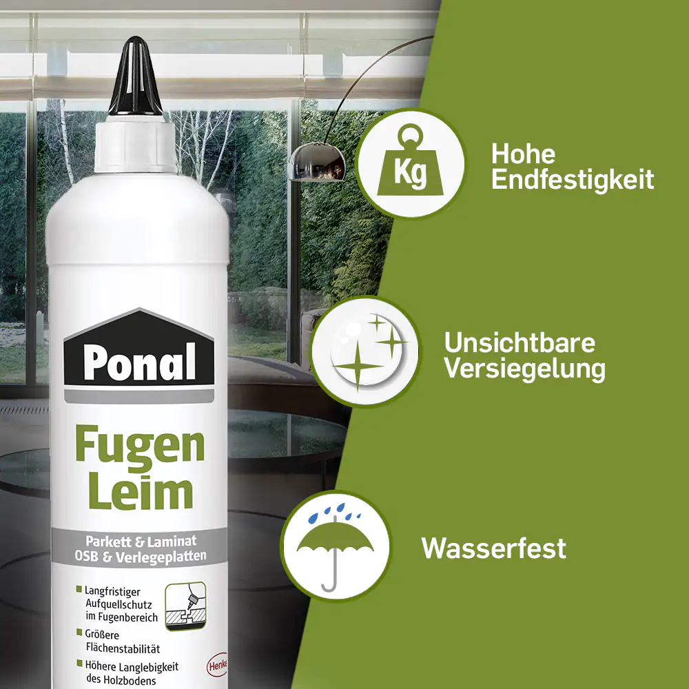Ponal Fugenleim Parkett & Laminat 1 kg Flasche, trocknet transparent Ponal Fugenleim Parkett & Laminat 1 kg Flasche, trocknet transparent
