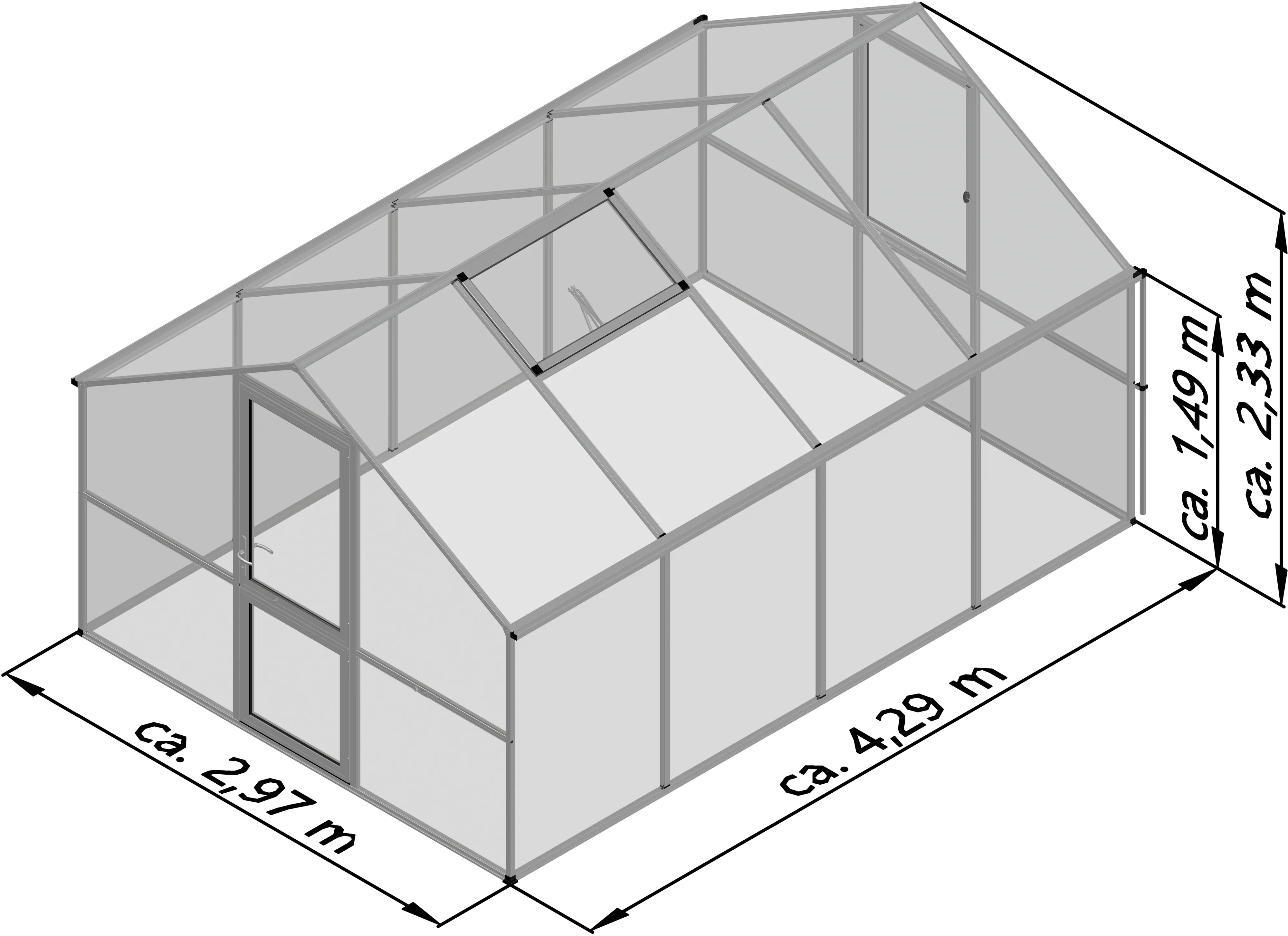 KGT Gewächshaus Orchidee IV 4,29 x 2,97 x 2,15 m, moosgrün