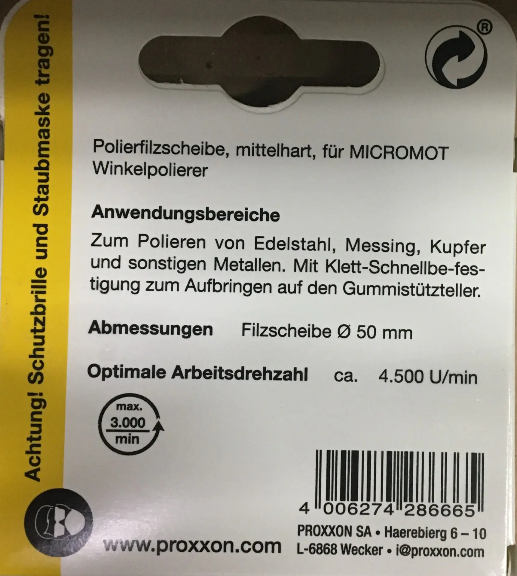 Proxxon Polierfilzscheibe mittelhart Ø 50 mm, für WP/E, WP/A, EP/E, EP/A 2 Stück
