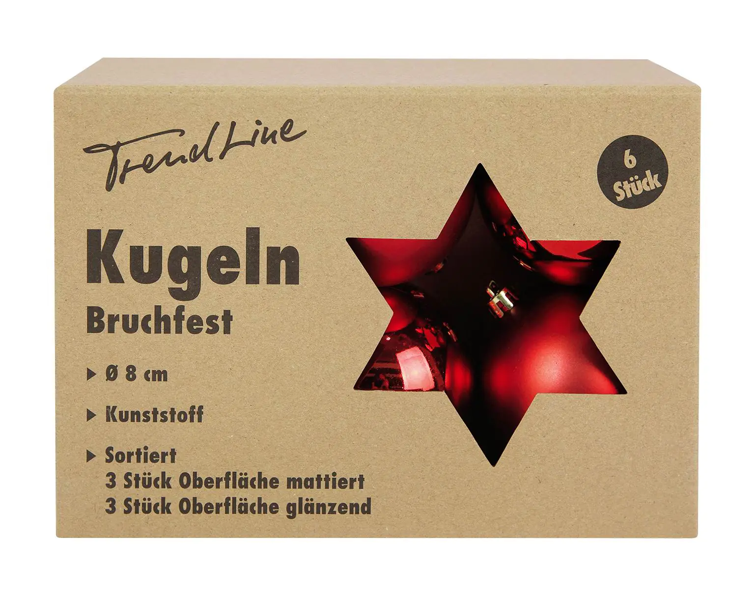 Trendline Weihnachtskugeln bruchfest, langlebig Ø 8 cm rot 6 Stück