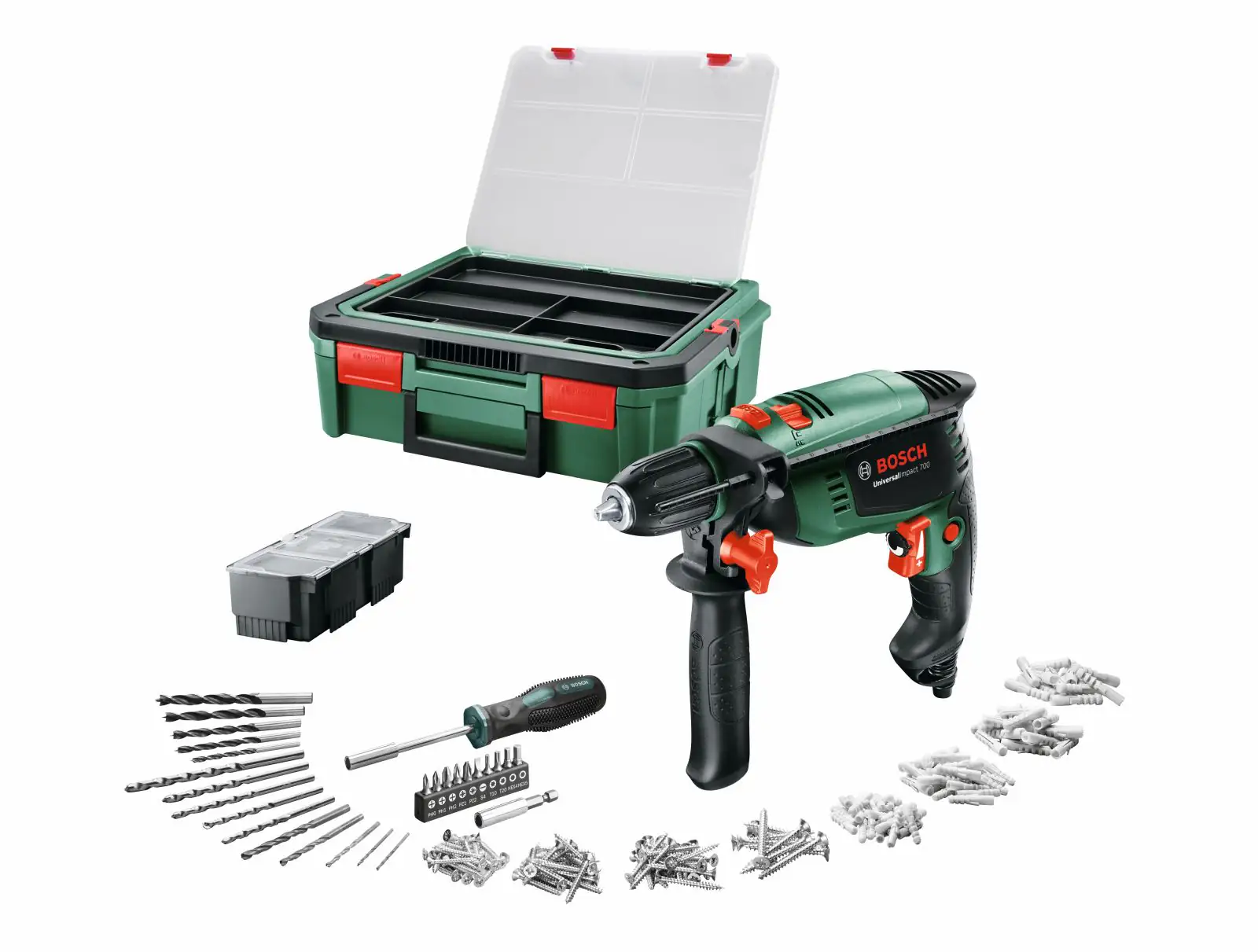 Bosch Schlagbohrmaschine UniversalImpact 700 Systembox 700 W, 50-3000 min. inkl. Zubehörkoffer Bosch Schlagbohrmaschine UniversalImpact 700 Systembox 700 W, 50-3000 min. inkl. Zubehörkoffer