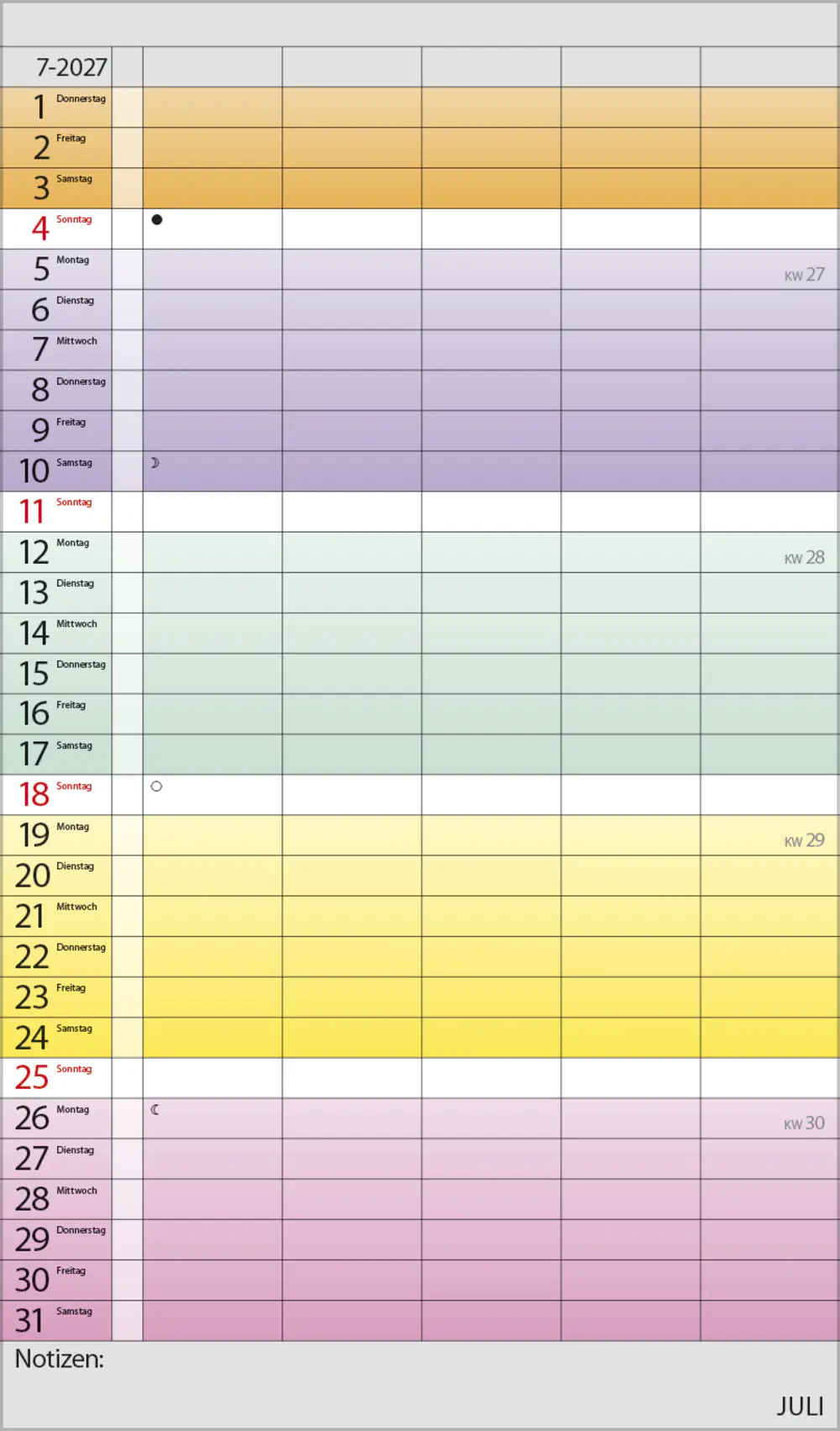 Korsch Kalender Familienplaner 2027 Farbenspiel 27 x 46 cm