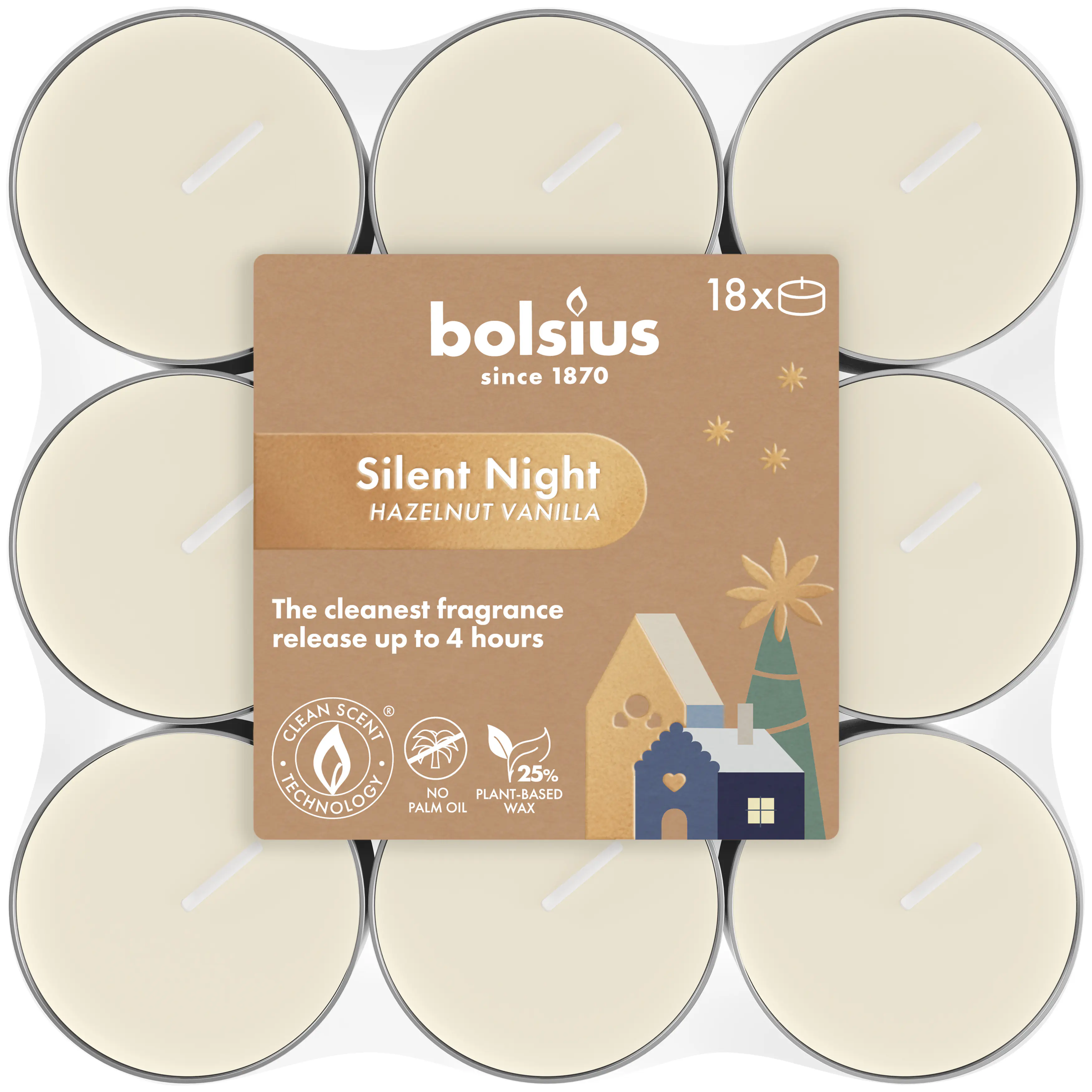 Bolsius Duftteelichte silent night 18er Pack creme
