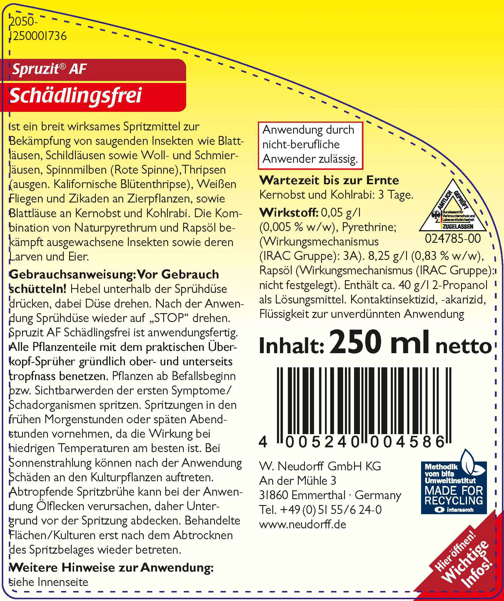 4005240004586_1 Spruzit AF Schädlingsfrei 250 ml