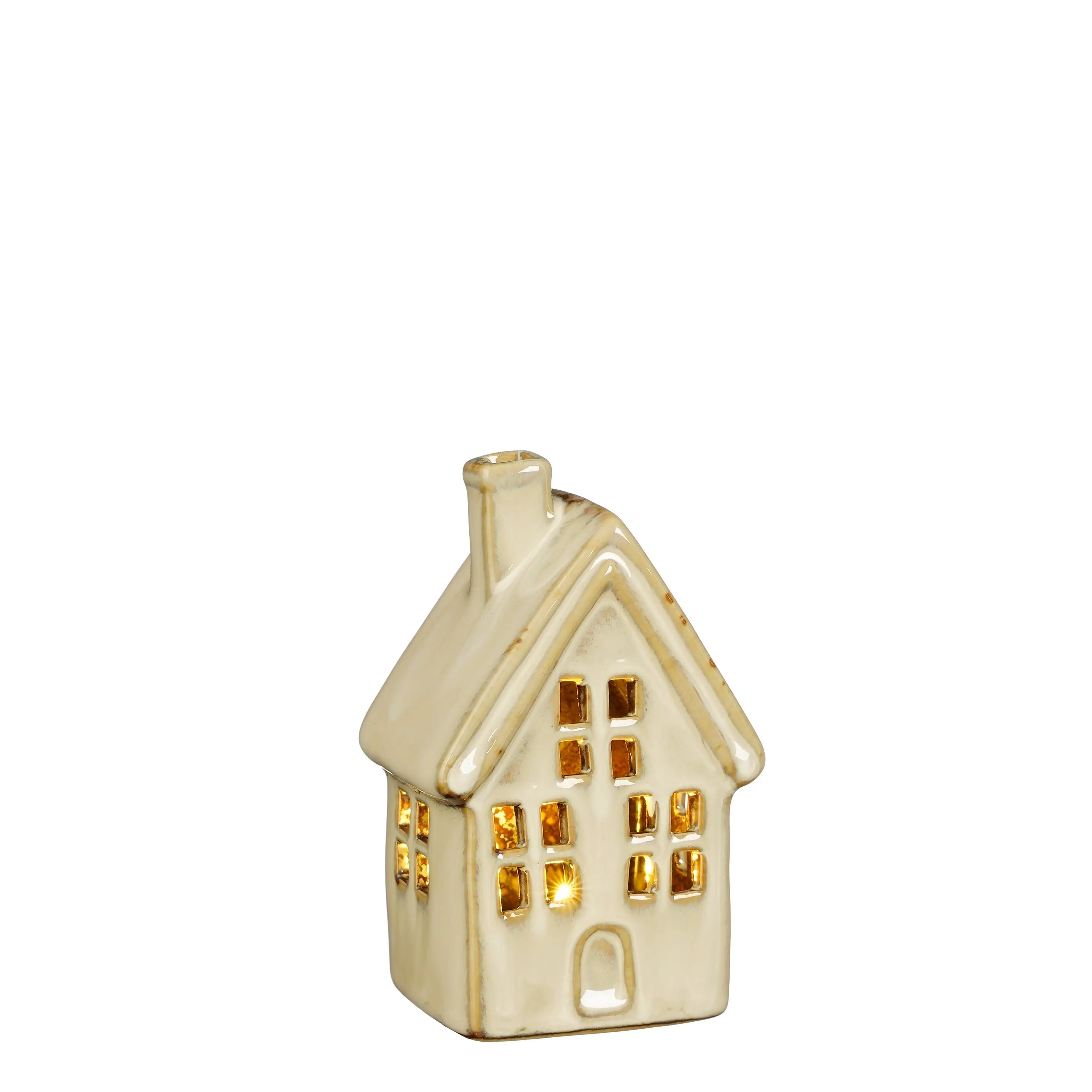 Mica Decorations LED Dekofigur Porzellan Haus 11 cm beige