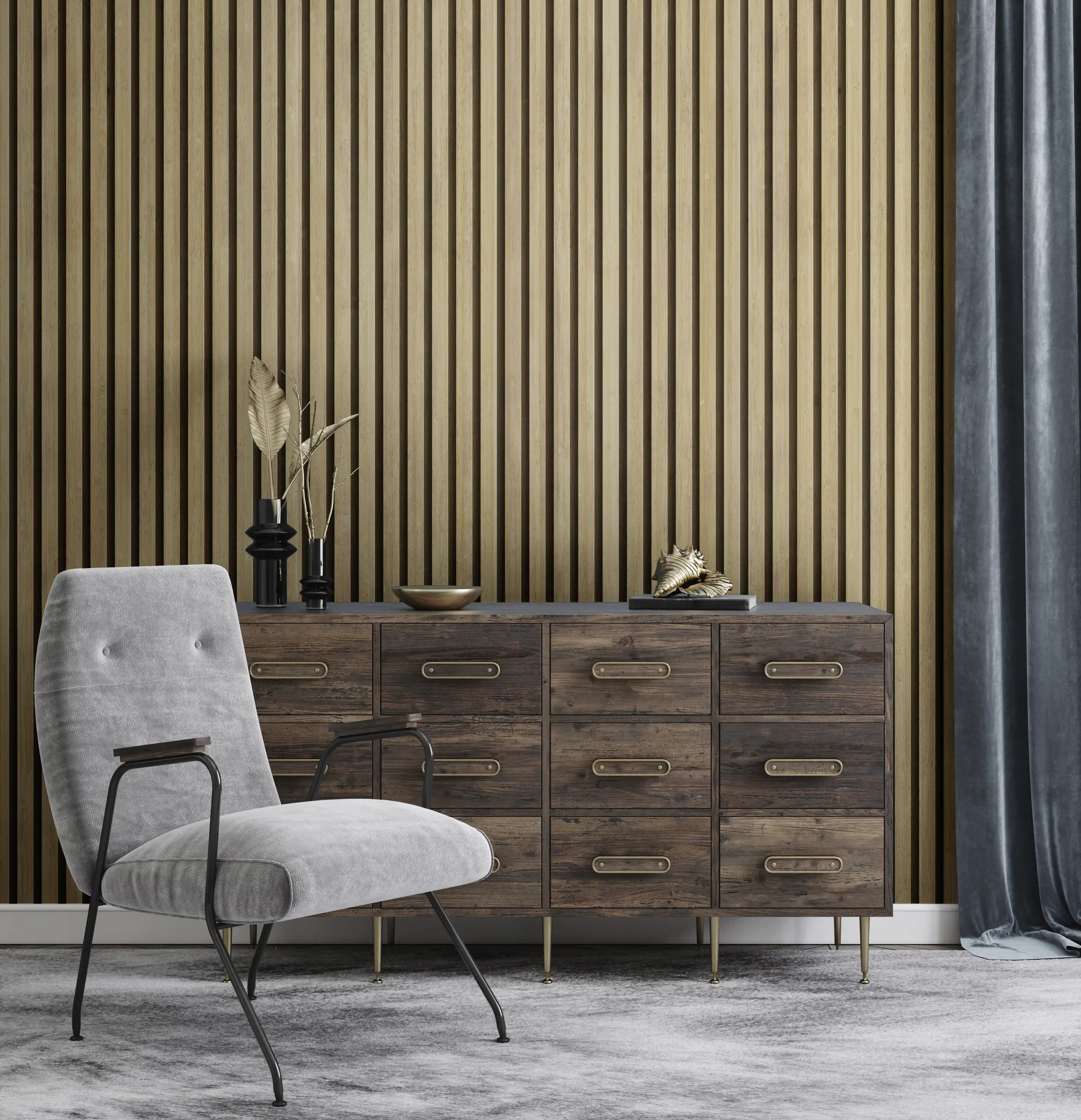 Grosfillex Wandpaneel Kunststoff LINIO 260 x 37,5 cm 8 mm Bamboo 3 Stück