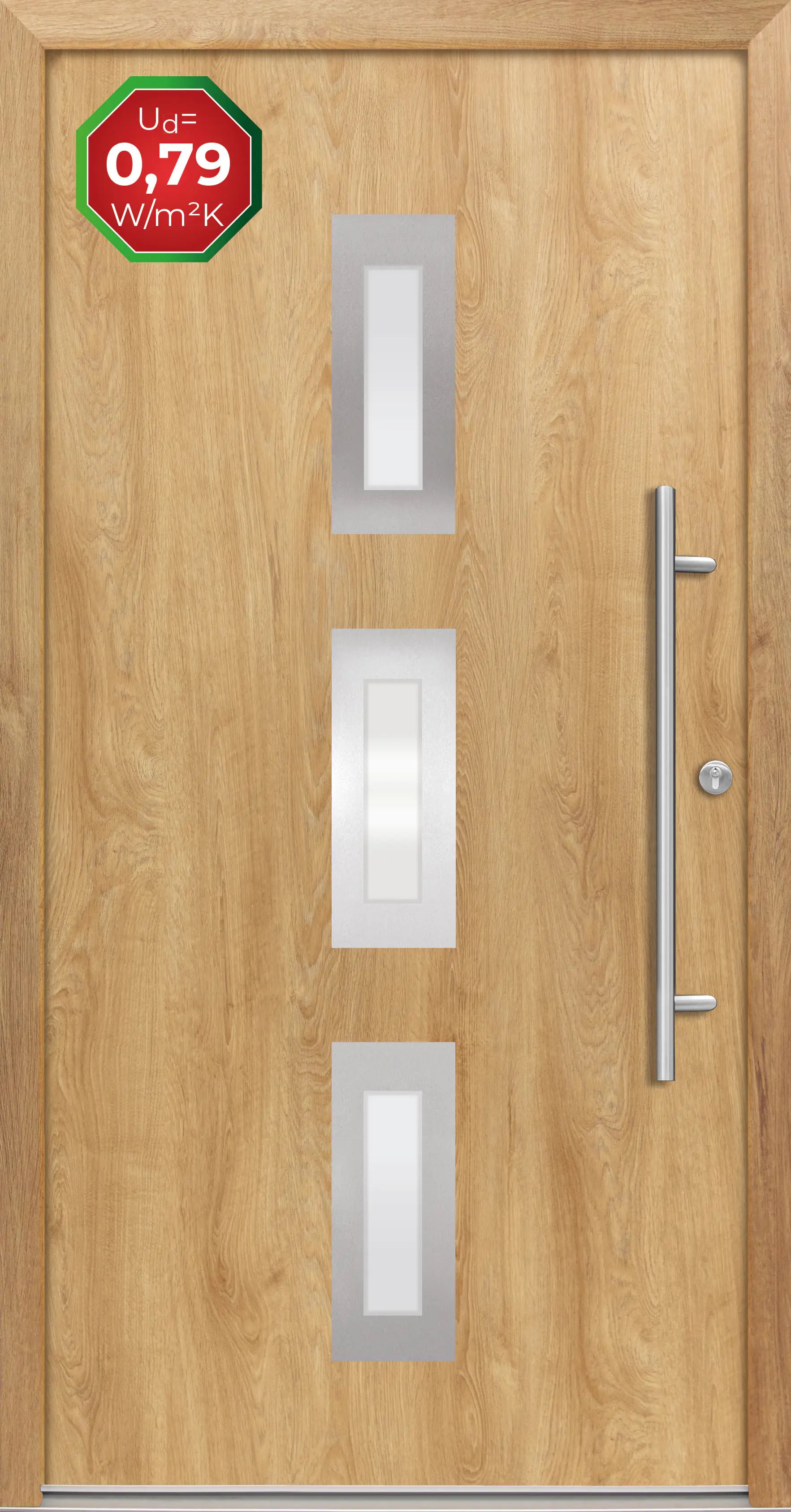 Splendoor Haustür Passivedoor Premium B02 Eiche Natur DIN Rechts 110 x 210 cm