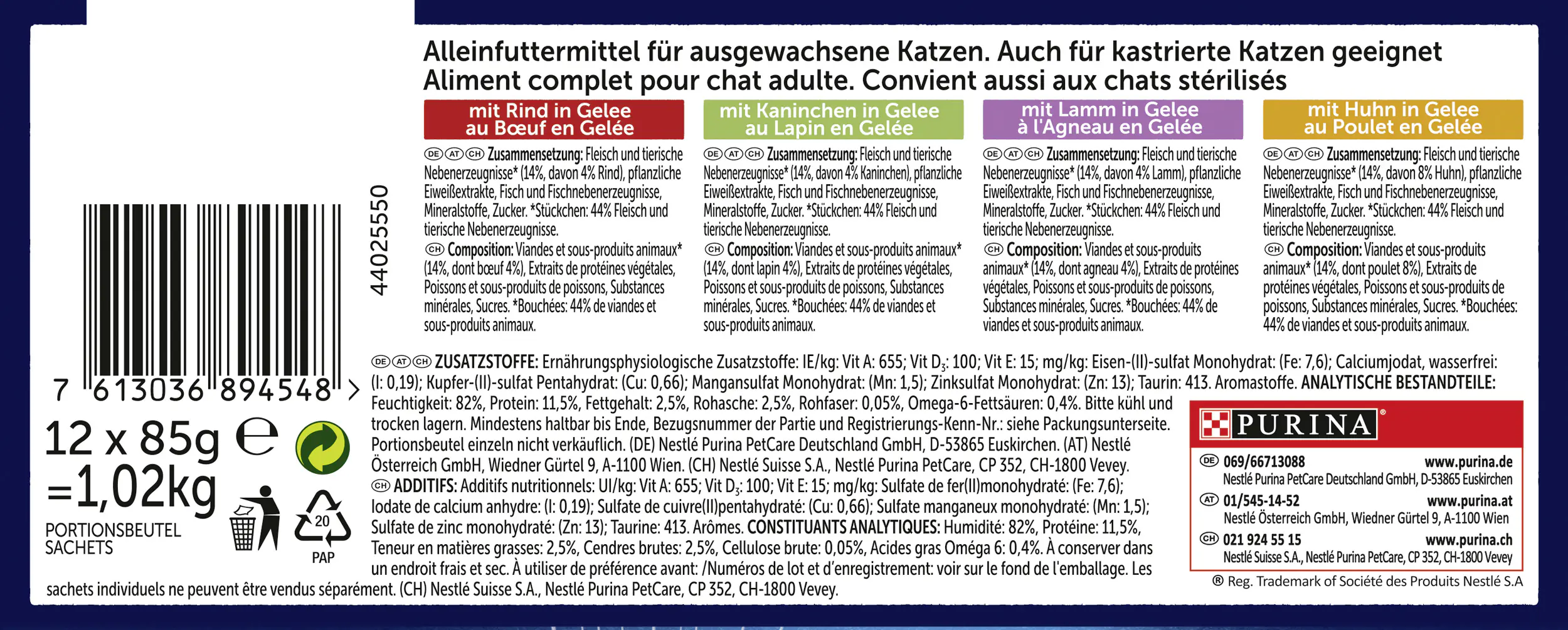 Felix Geschmacksvielfalt vom Land in Gelee Katzenfutter 12 x 85gn
