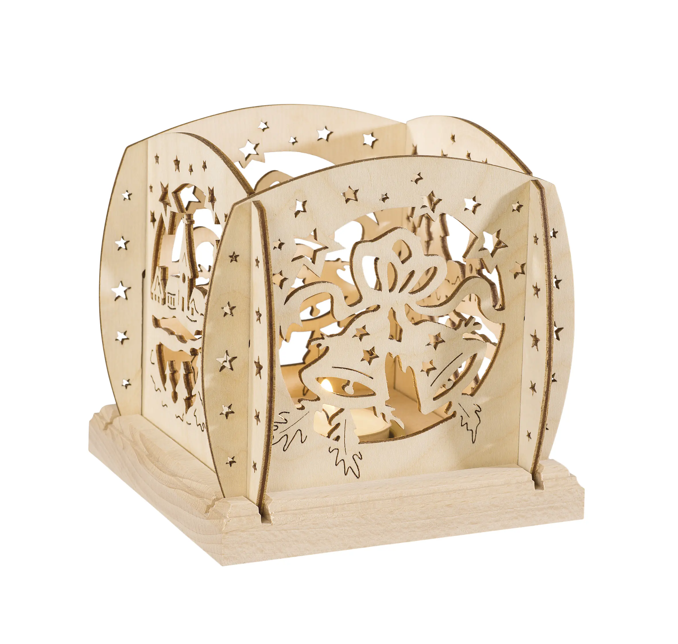 Laterne Deko Holz Weihnachten für 1 Teelicht 12 cm 3-fach sortiert 