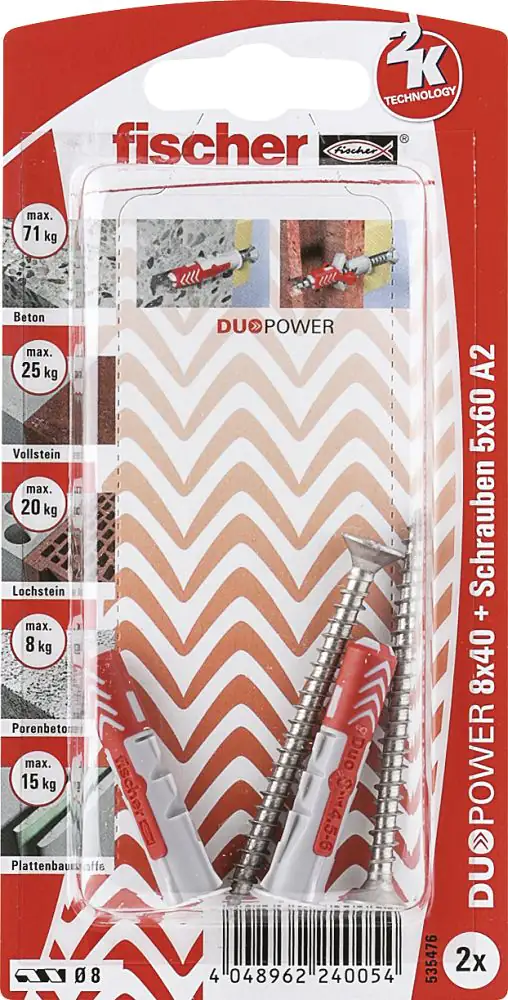 Fischer Dübel Duopower Fischer Dübel-Set Duopower 8.0 x 40 mm - 2 Stück
