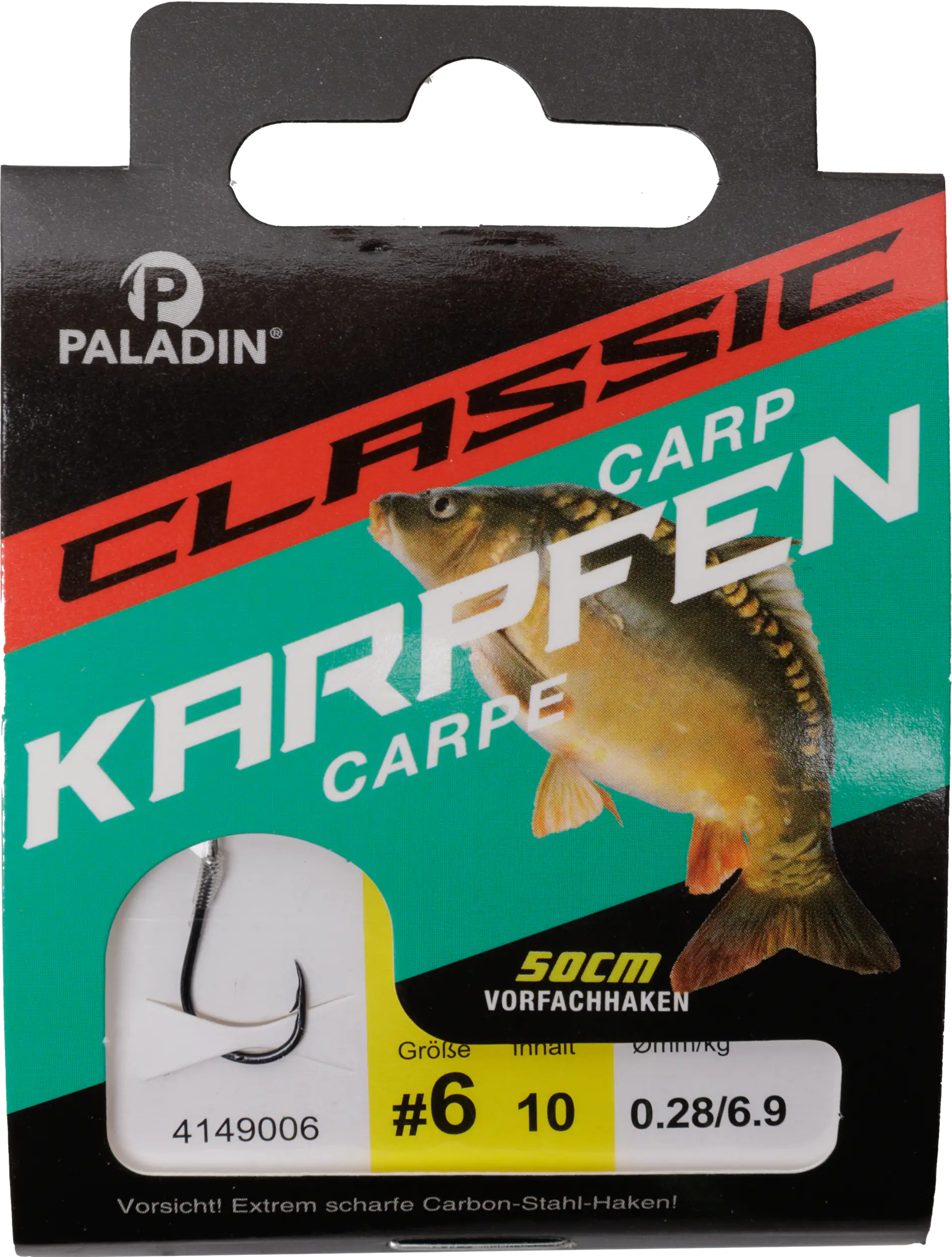 Paladin Karpfenhaken gebunden Größe 6 50 cm 10 Stück schwarz