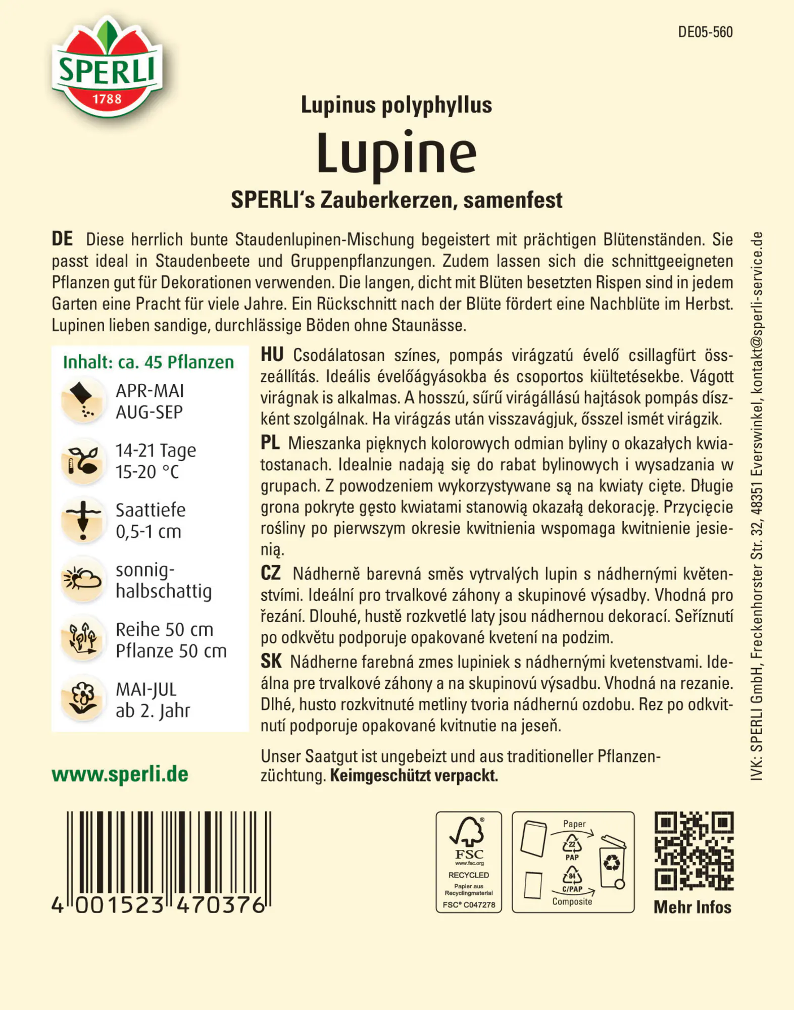 Sperli Lupine SPERLI's Zauberkerzen