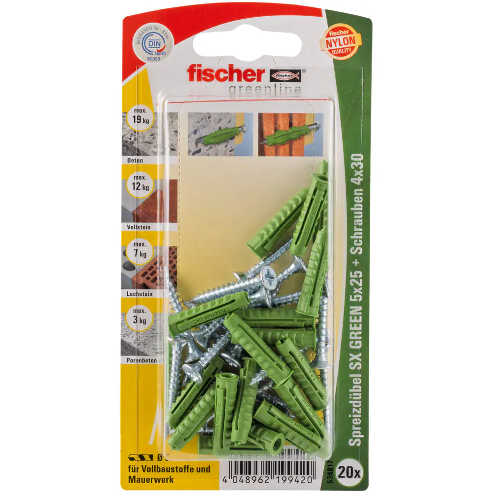 Fischer Spreizdübel SX green 5.0 x 25 mm - 20 Stück Fischer Spreizdübel SX green 5.0 x 25 mm - 20 Stück