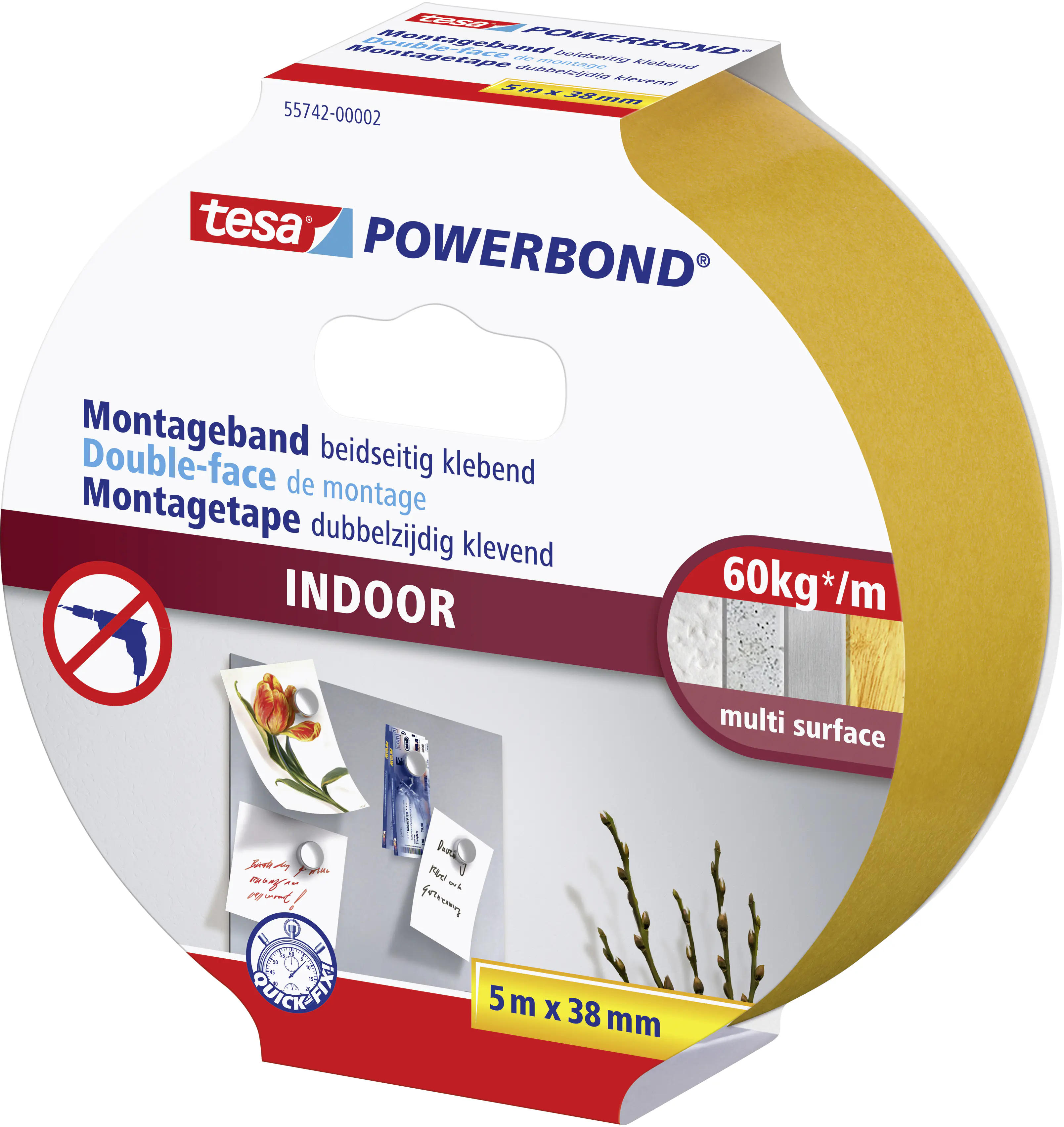 tesa doppelseitiges Montageband Indoor 5 m x 38 mm