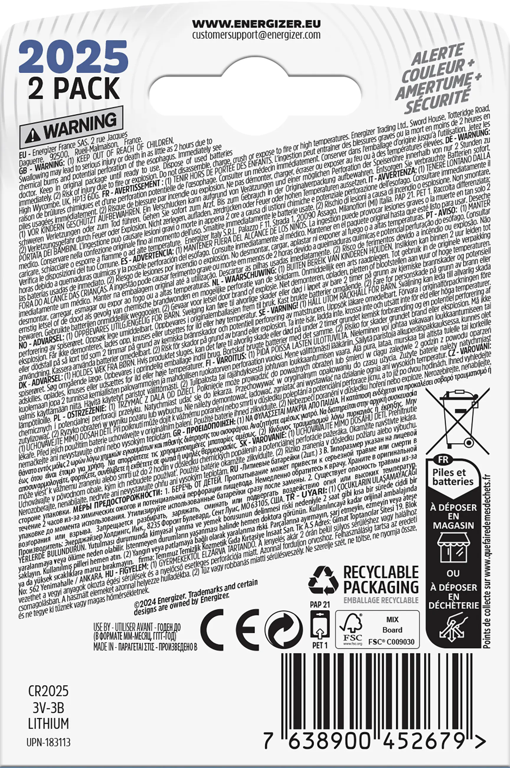 Energizer Knopfzelle CR 2025 Ultimate Lithium, 3 V, 2er Pack