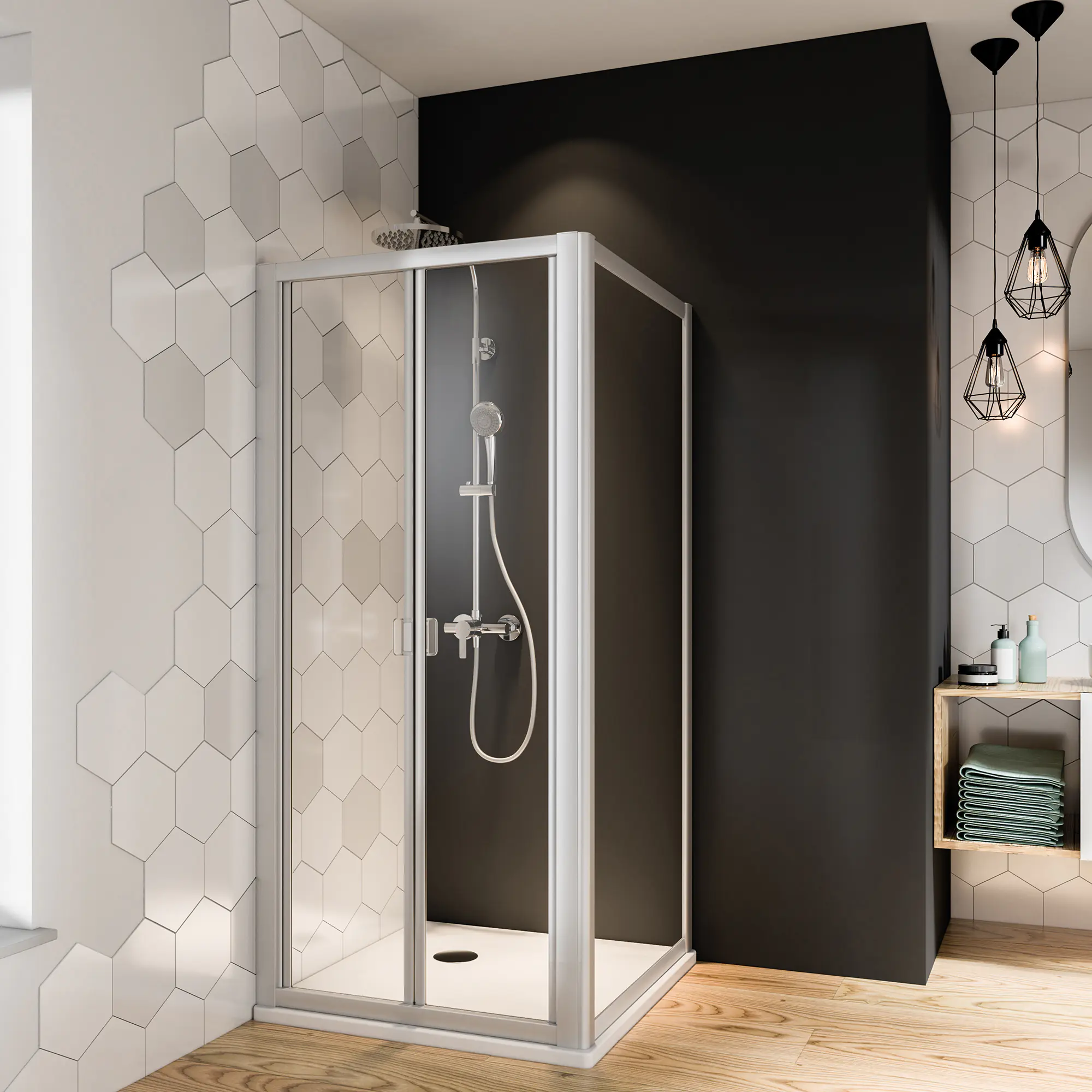 Breuer Fara 4 Seitenwand für Falttür 90 cm breit, Alu silber matt, Klarglas hell Breuer Fara 4 Seitenwand für Falttür 90 cm breit, Alu silber matt, Klarglas hell