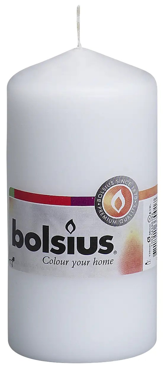 Bolsius Stumpenkerze weiß, Höhe 12 cm, Ø 5,8 cm