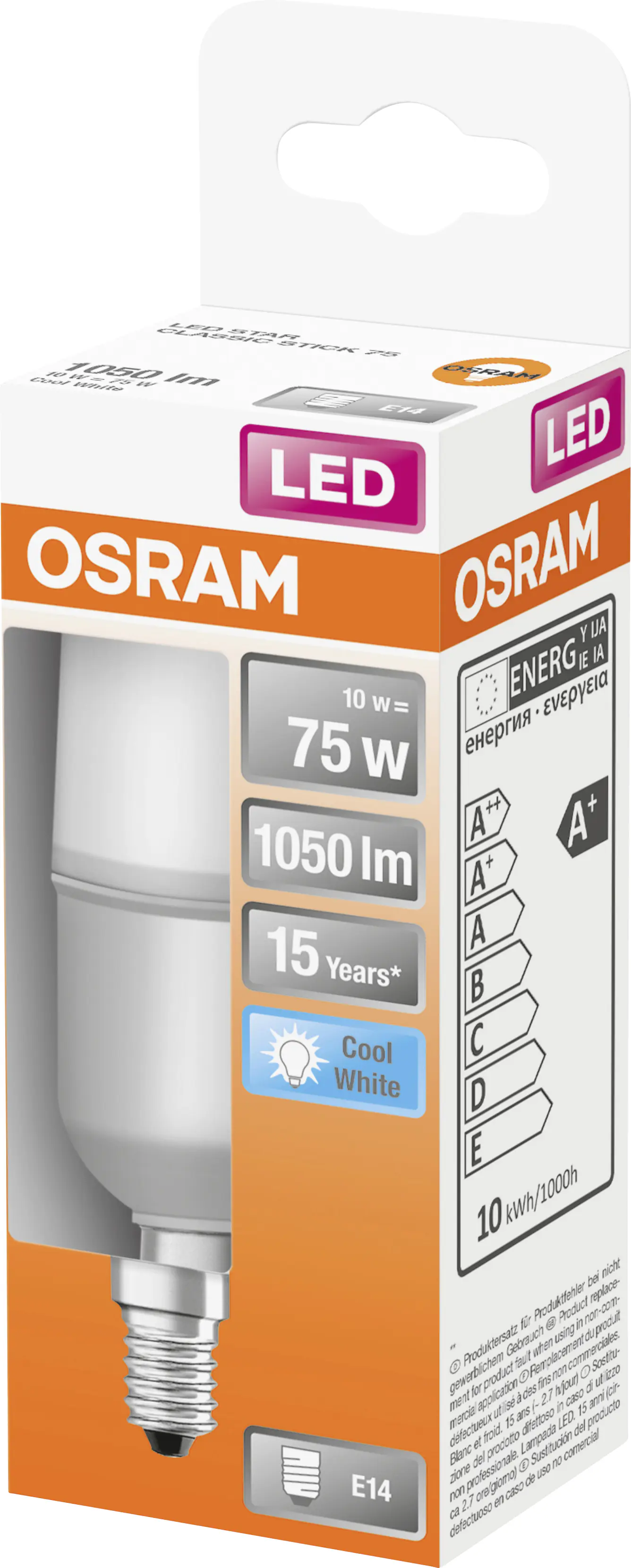 Osram LED Leuchtmittel Star Stick 75 E14 10W neutralweiß, weiß matt