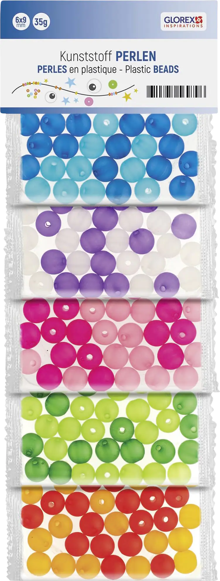 Glorex Kunststoff Perlen Eis-bunt 50 g, 8 mm