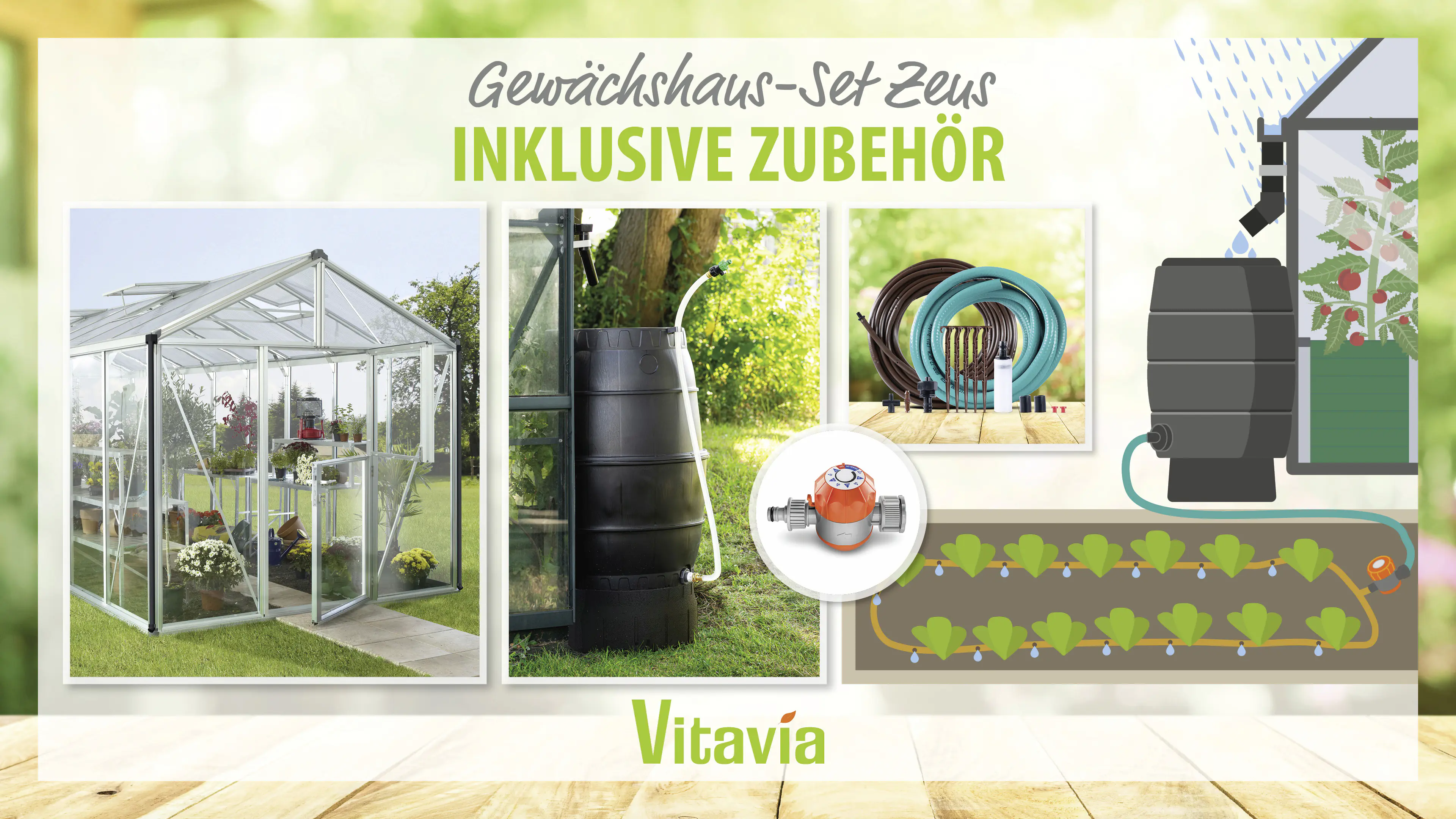 Vitavia Gewächshaus-Set Zeus 15700 ESG/HKP alu 266 x 621 cm 