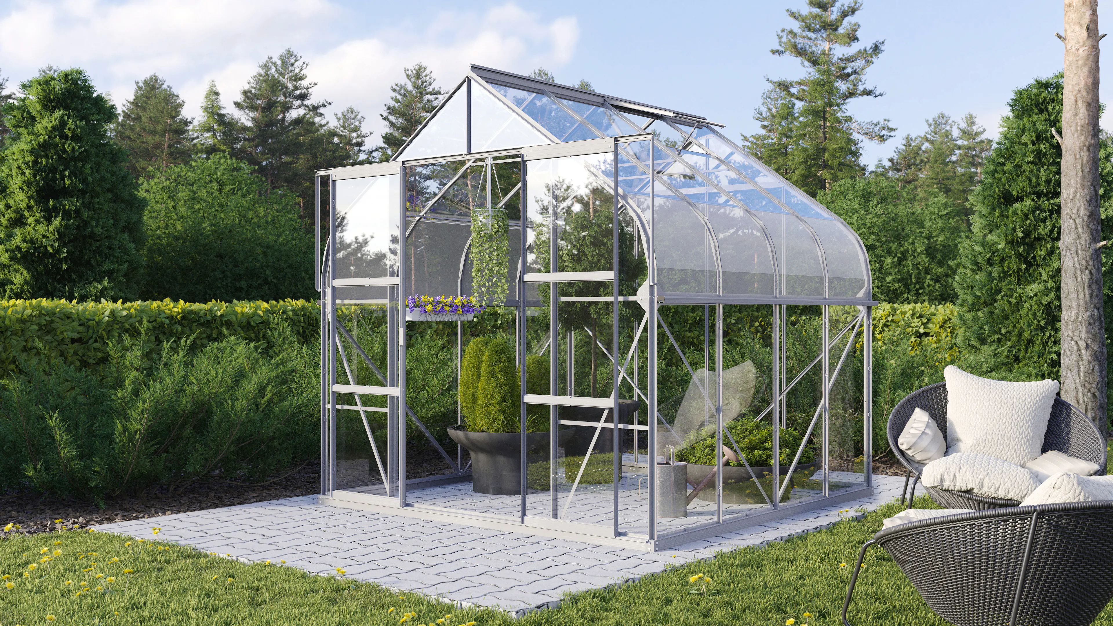 Vitavia Gewächshaus-Set Dione 6700 ESG 3 mm alu 254 x 254 cm 