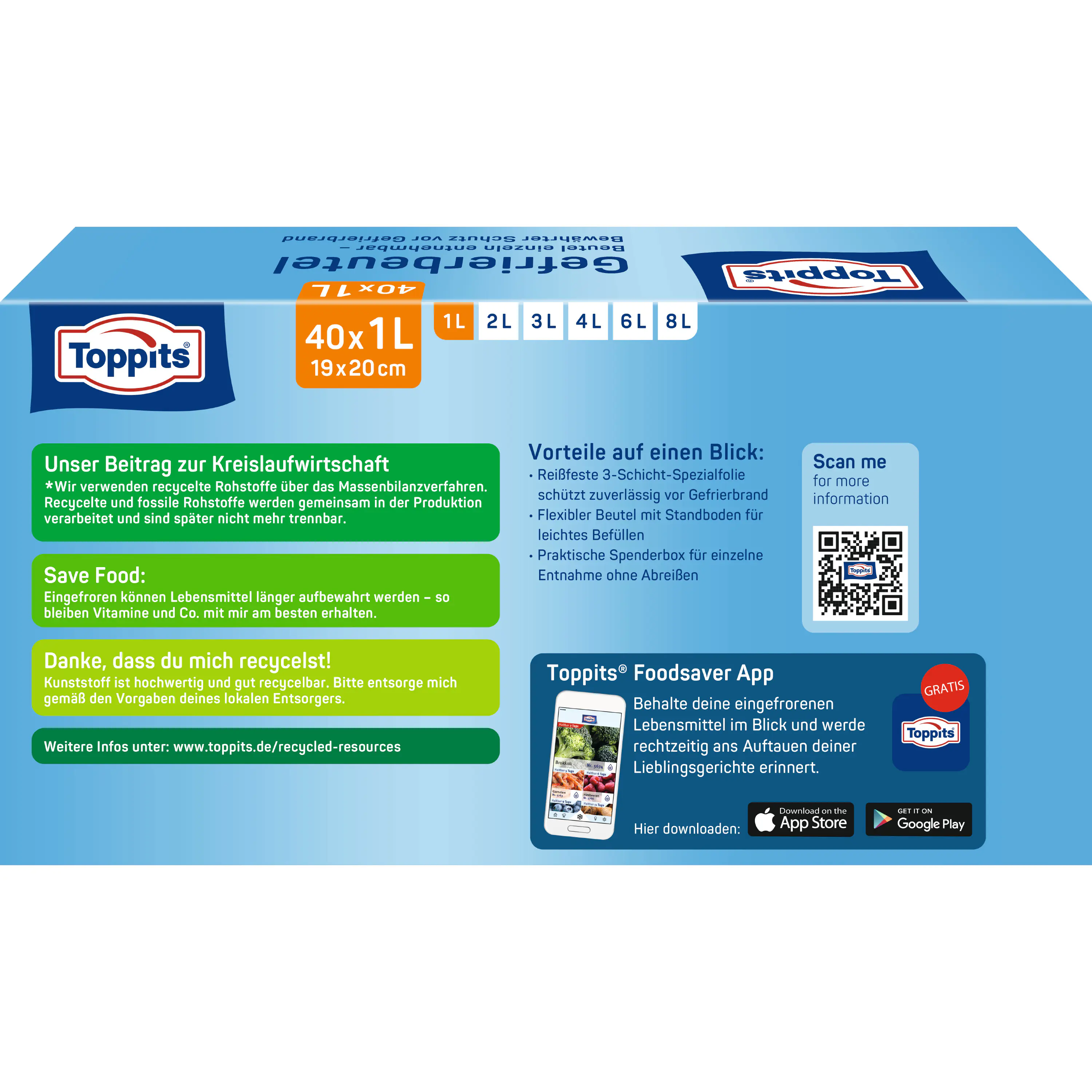 Toppits® Gefrierbeutel Standboden 1L NP 