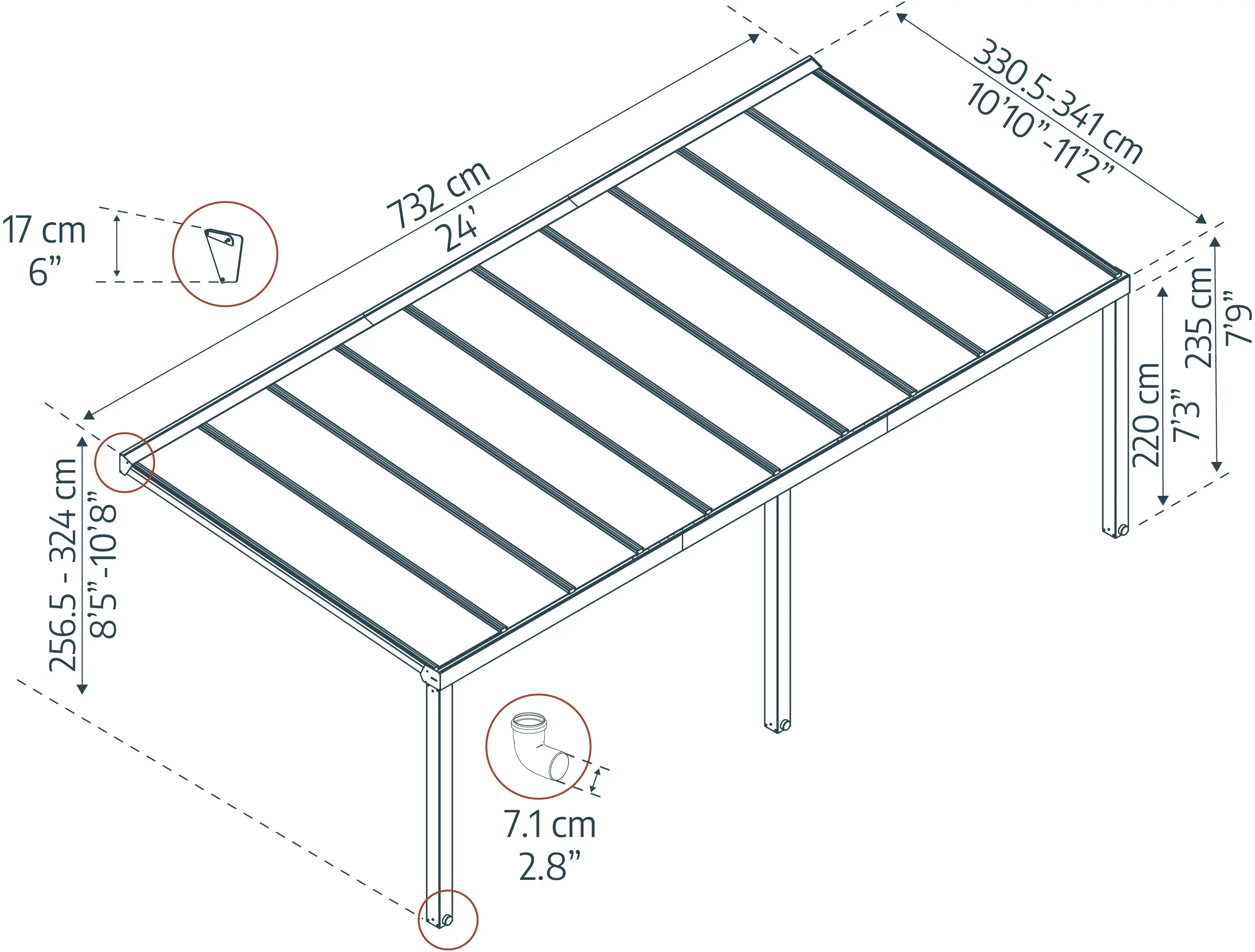 Canopia Terrassenüberdachung Stockholm  732 x 330,5 cm anthrazit