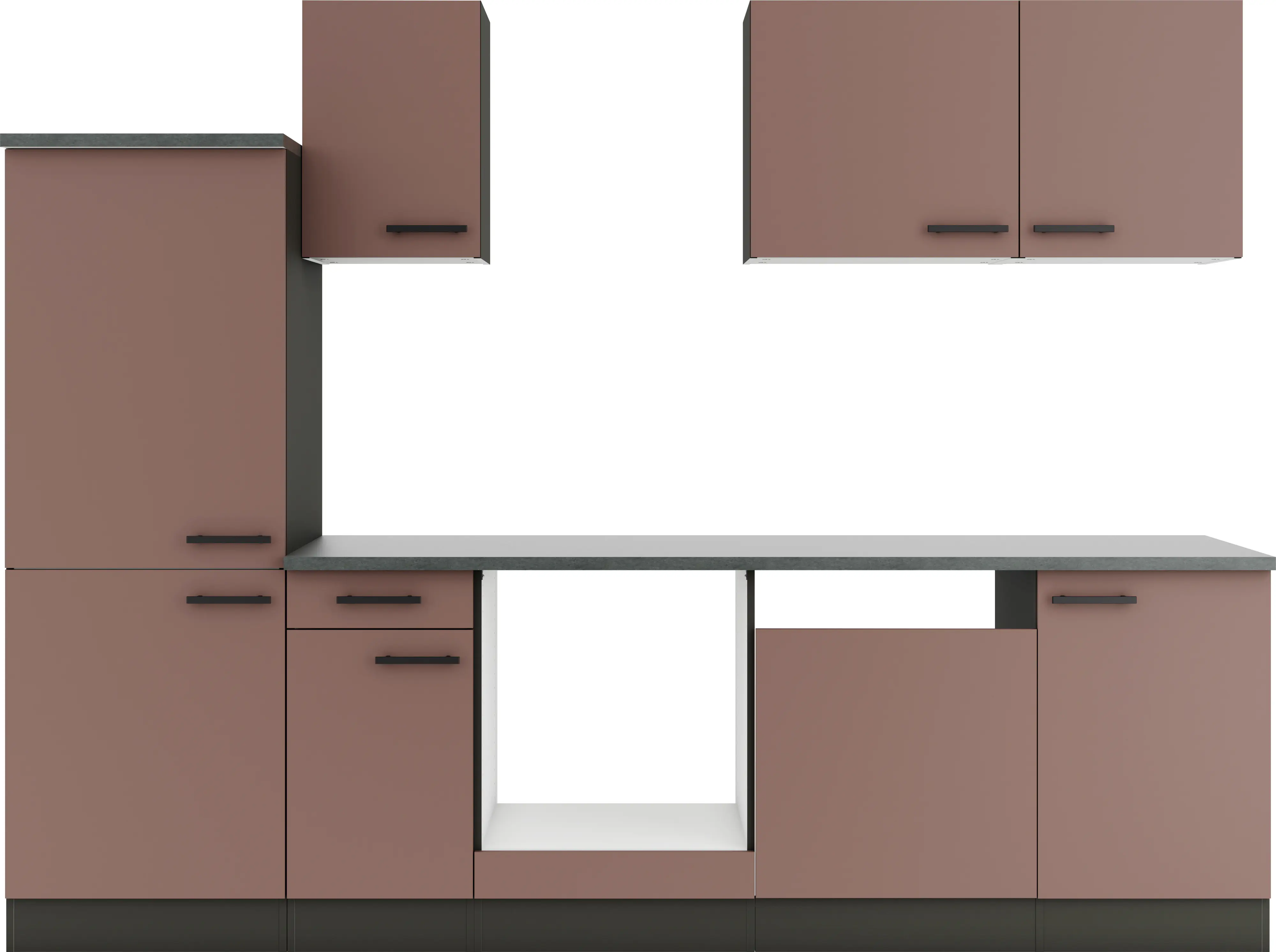 Optifit Küchenzeile Nizza 407 ohne Geräte rostrot/anthrazit 270 cm