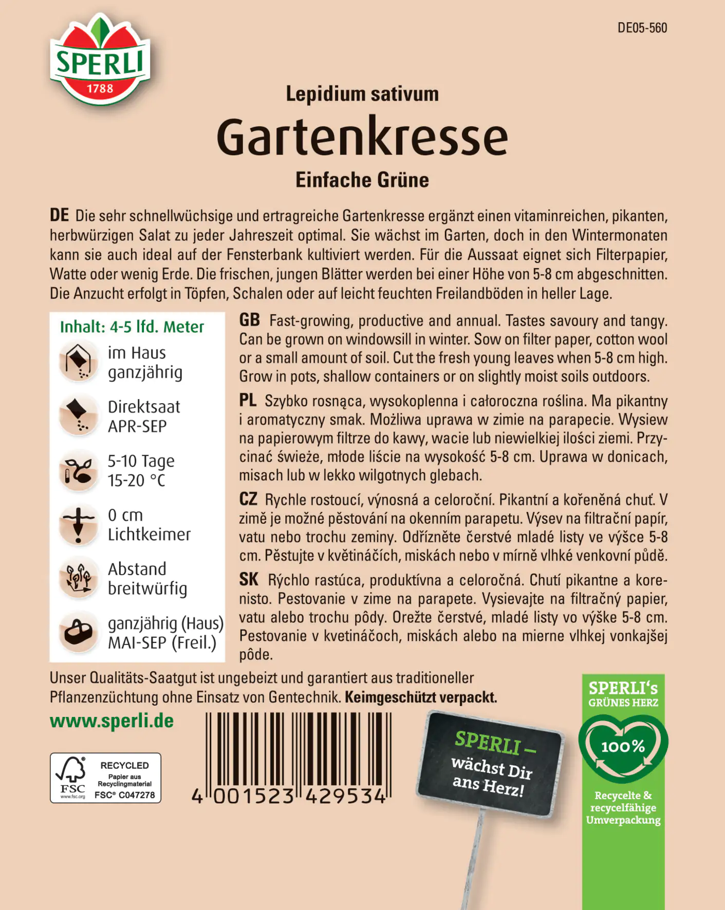 Sperli Gartenkresse Einfache Grüne Sperli Gartenkresse Einfache Grüne
