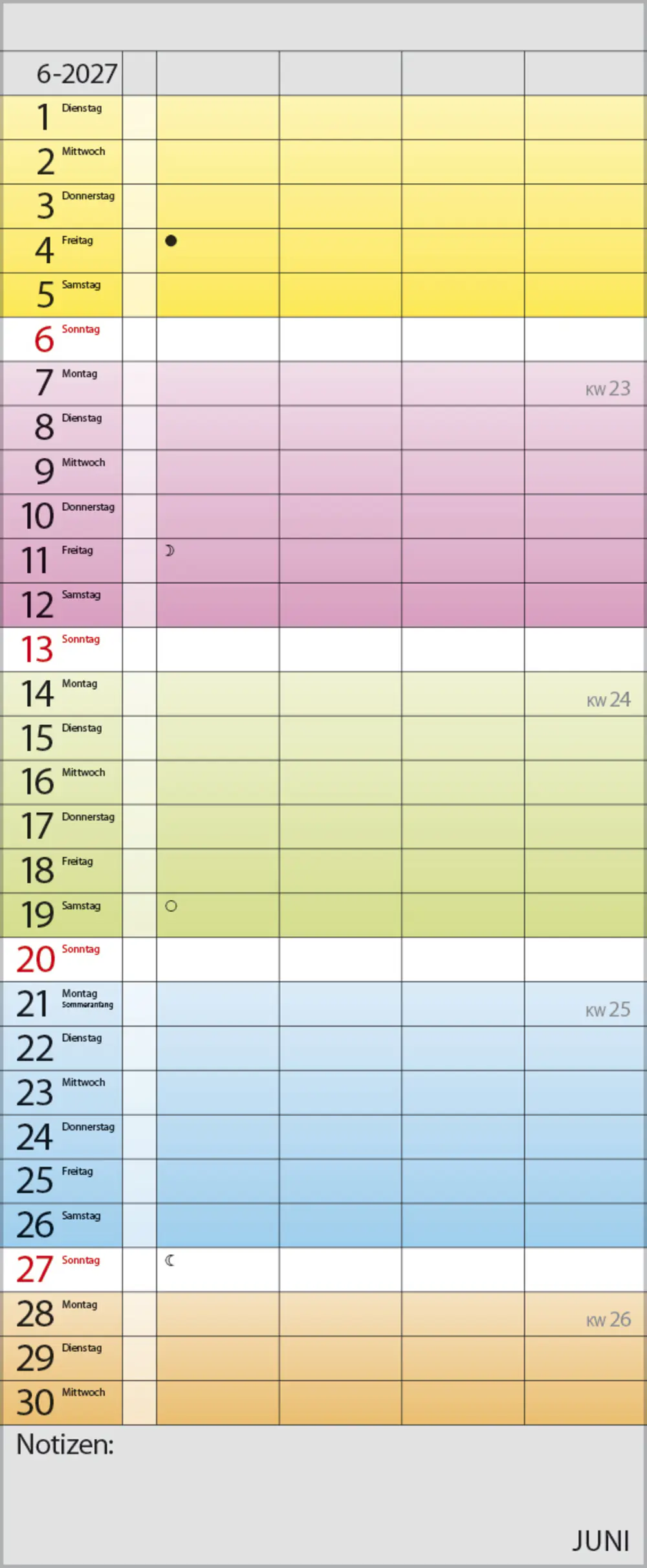 Korsch Kalender Familienplaner 2027 Farbenspiel 19 x 46 cm