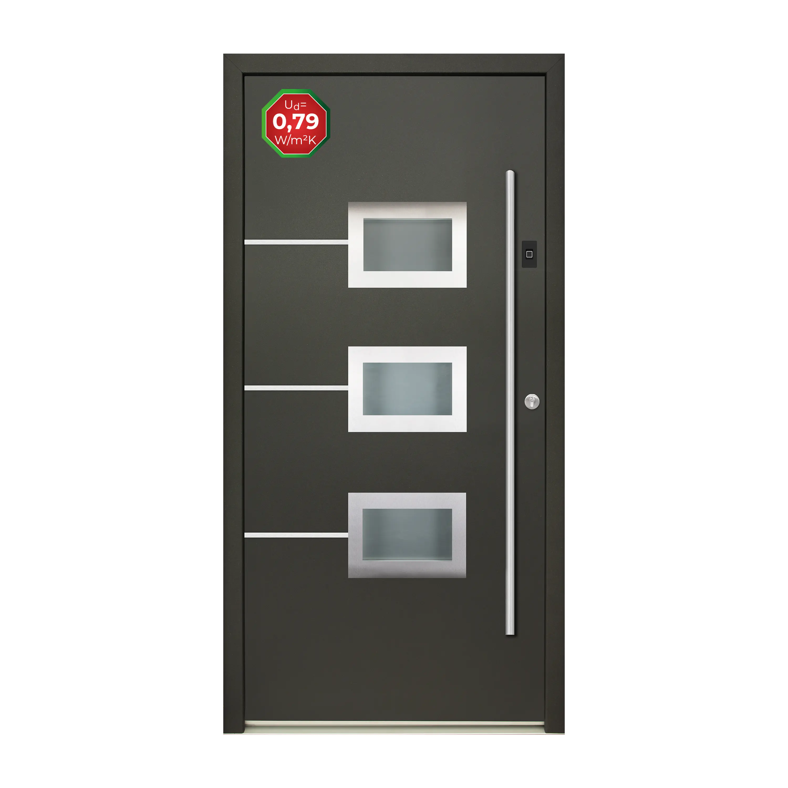 Splendoor Haustür Passivedoor Premium B03 Aluminium/Stahl anthrazit DIN rechts 98 x 208 cm mit Fingerscan