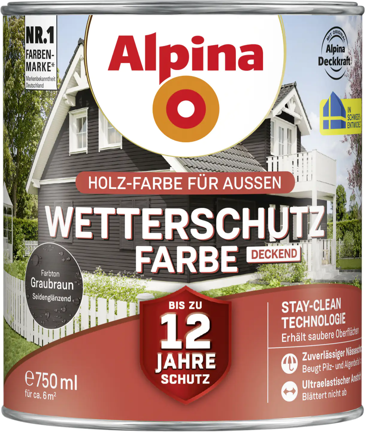 Alpina Wetterschutzfarbe deckend 0,75 L graubraun Alpina Wetterschutzfarbe deckend 0,75 L graubraun