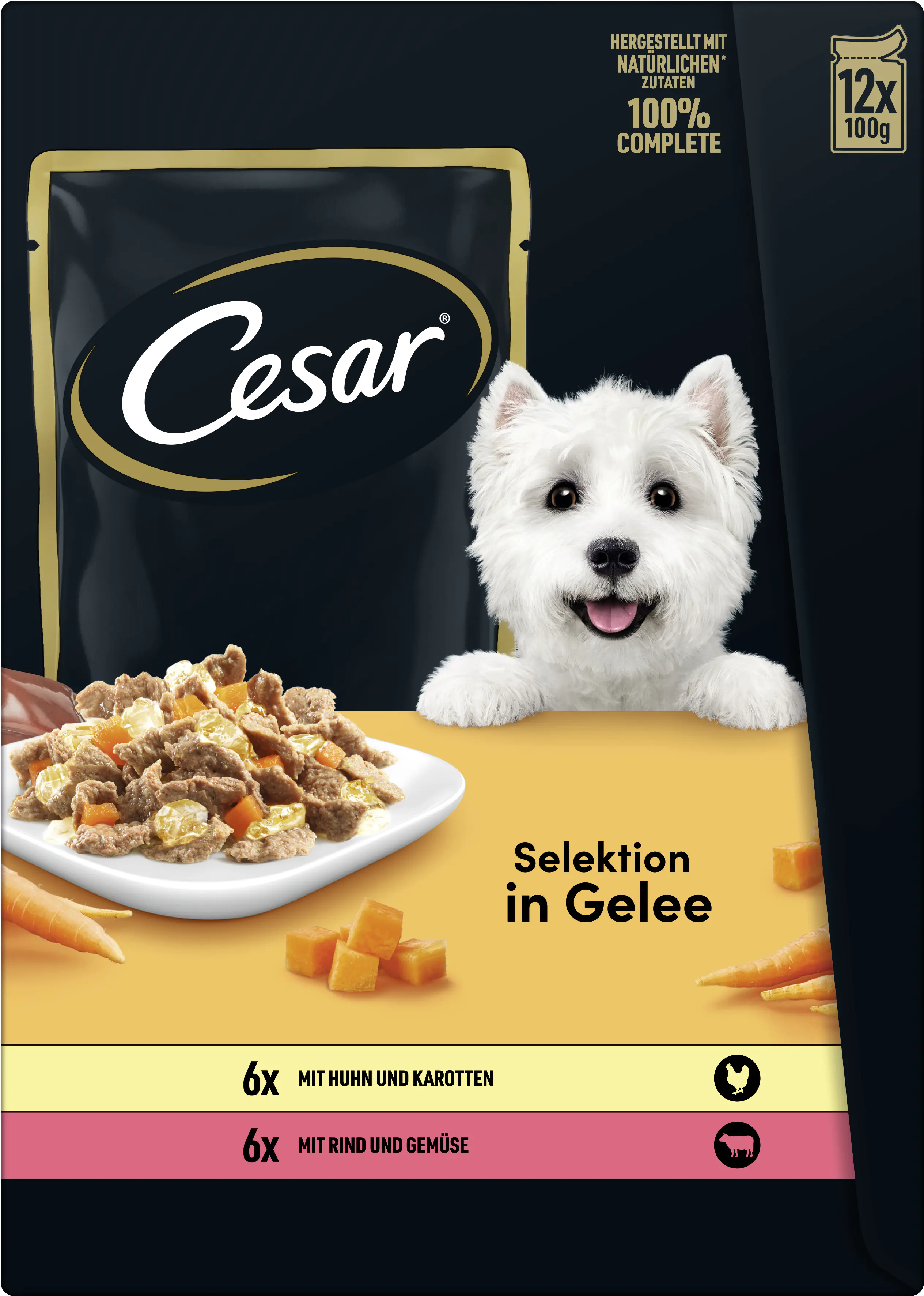 Cesar Selektion in Gelee Adult Huhn & Karotten Rind & Gemüse 12 x 100 g