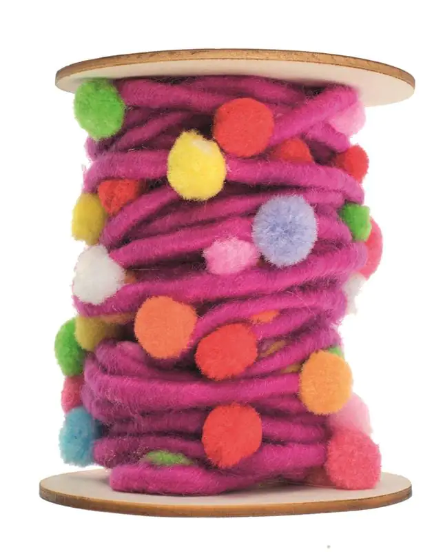 Filzkordel mit Pompons flieder 5M/Rolle