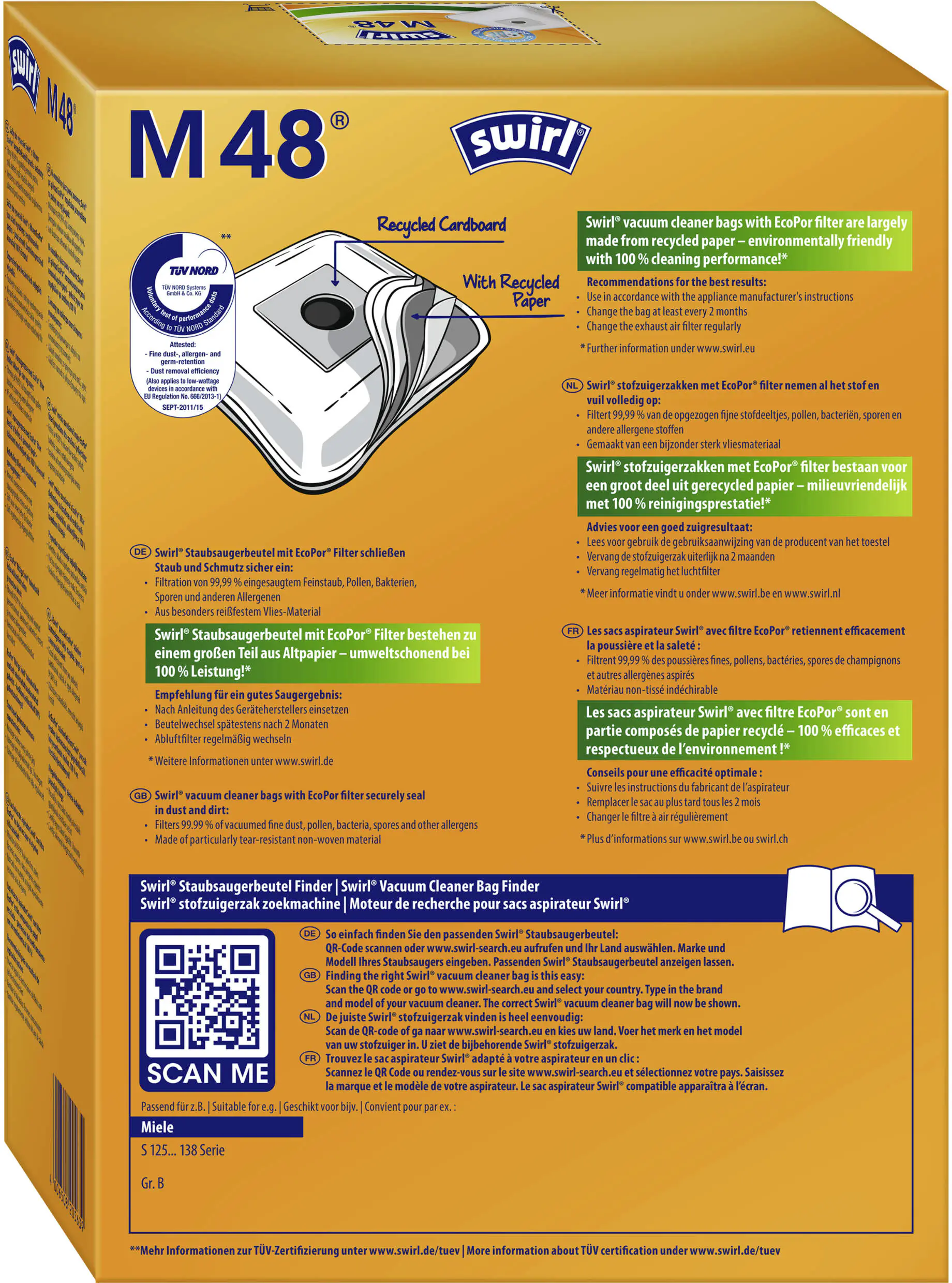 Swirl M 48 EcoPor Staubsaugerbeutel 4 Staubbeutel + 1 Filter