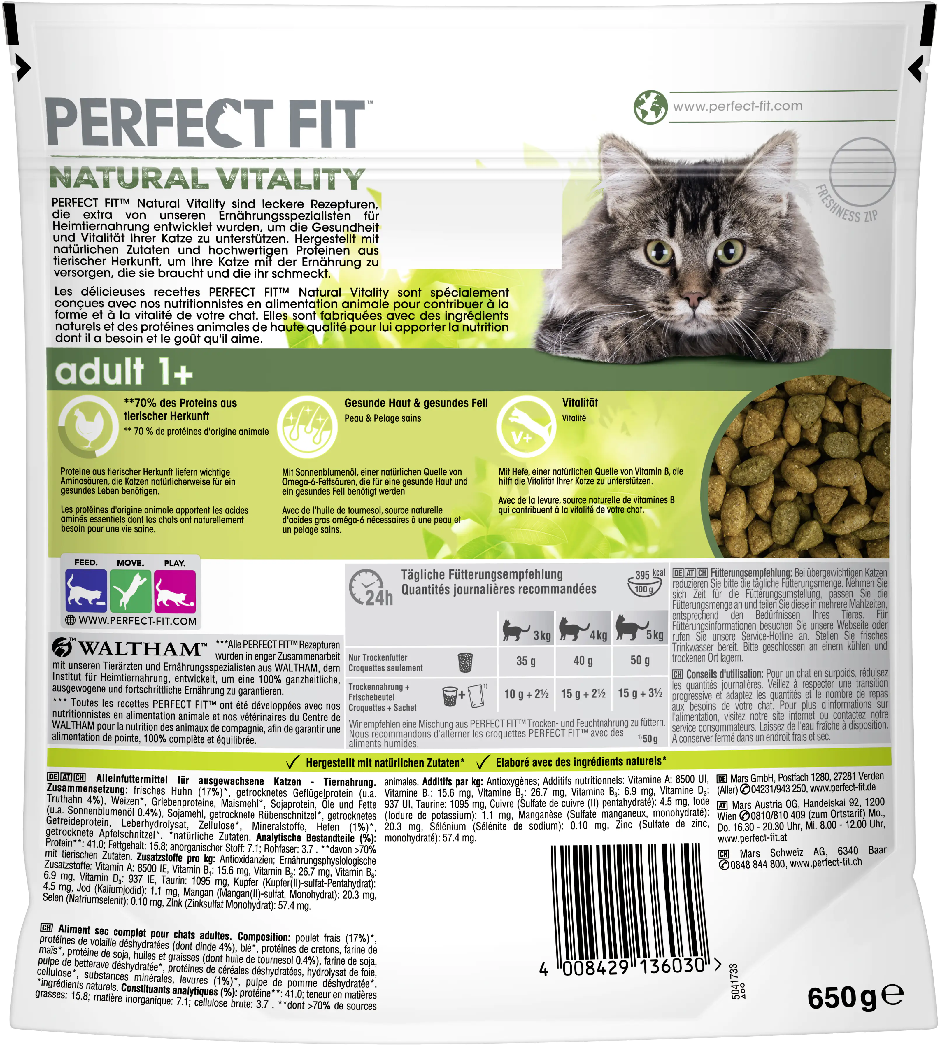 Perfect Fit Natural Vitality 1+ mit Huhn & Truthahn Katzenfutter 650g