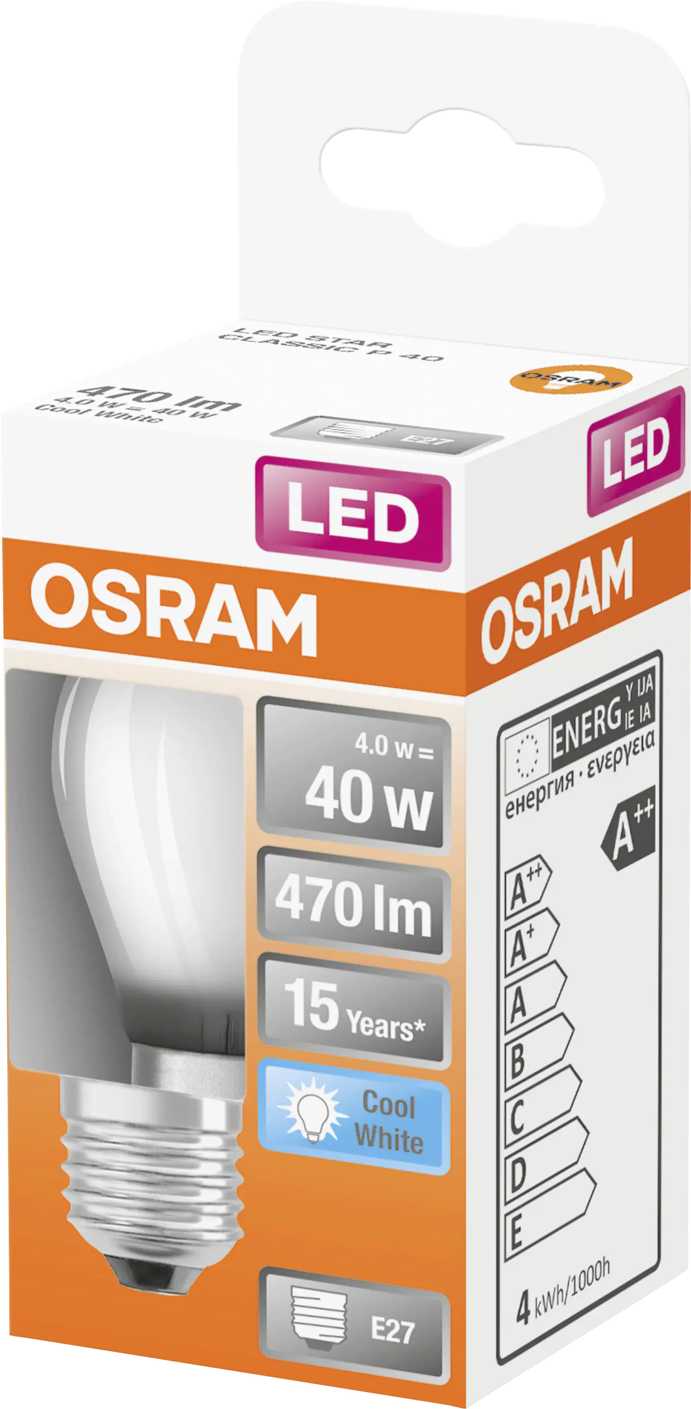Osram LED Leuchtmittel Star P40 E27 4W neutralweiß, weiß matt