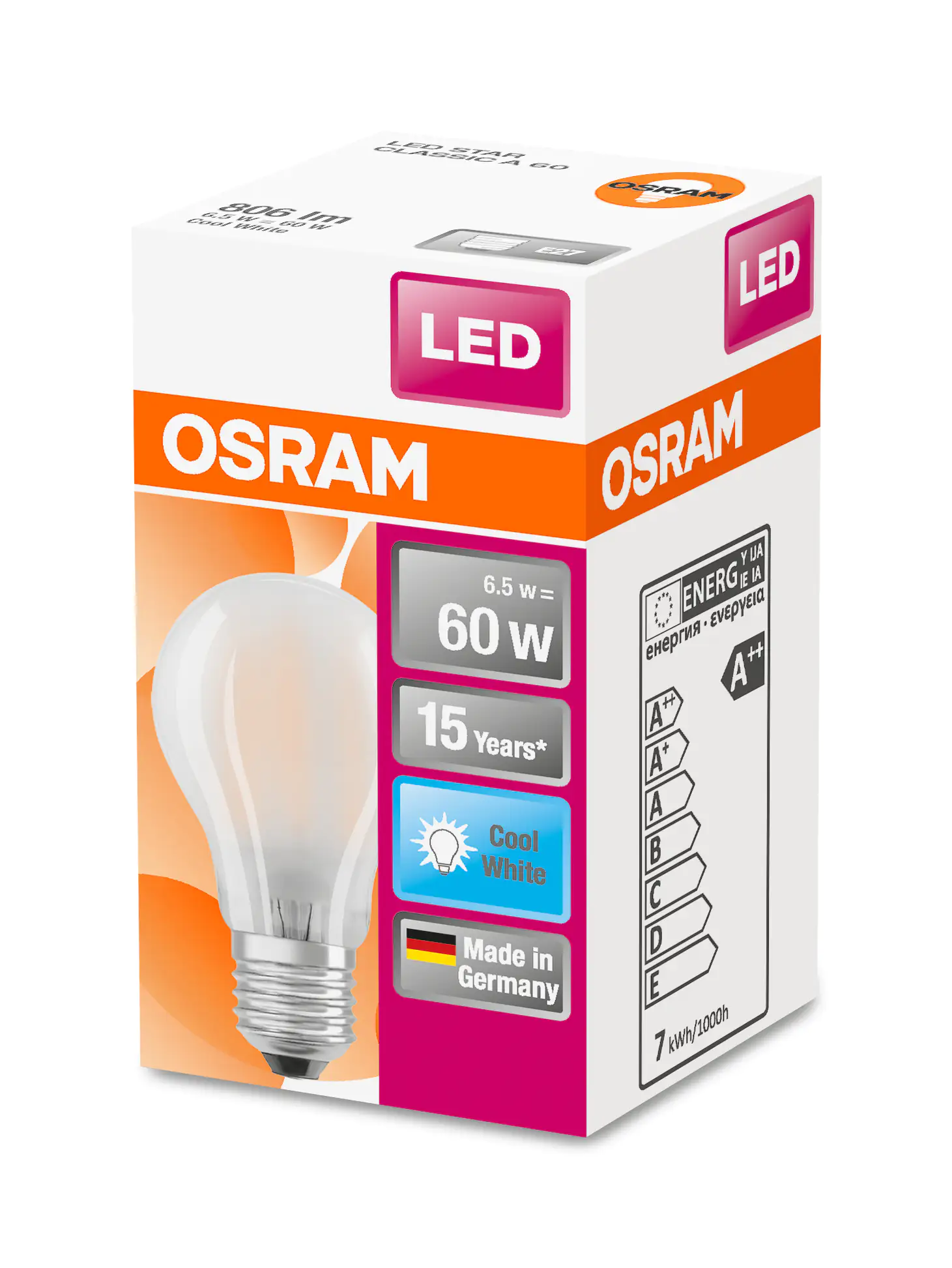 Osram LED Leuchtmittel Retrofit CLA 60 E27 7W neutralweiß, weiß matt