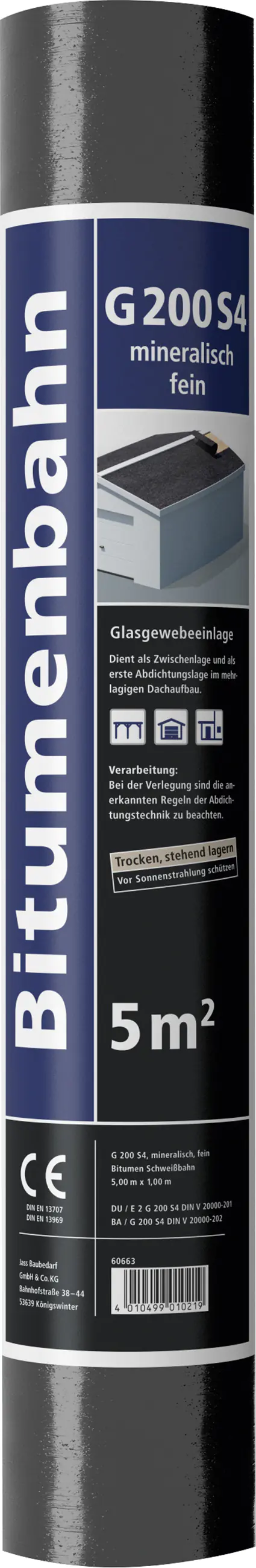 Bitumen Schweißbahn G 200 S4 fein 5 x 1 m = 5 m² schwarz