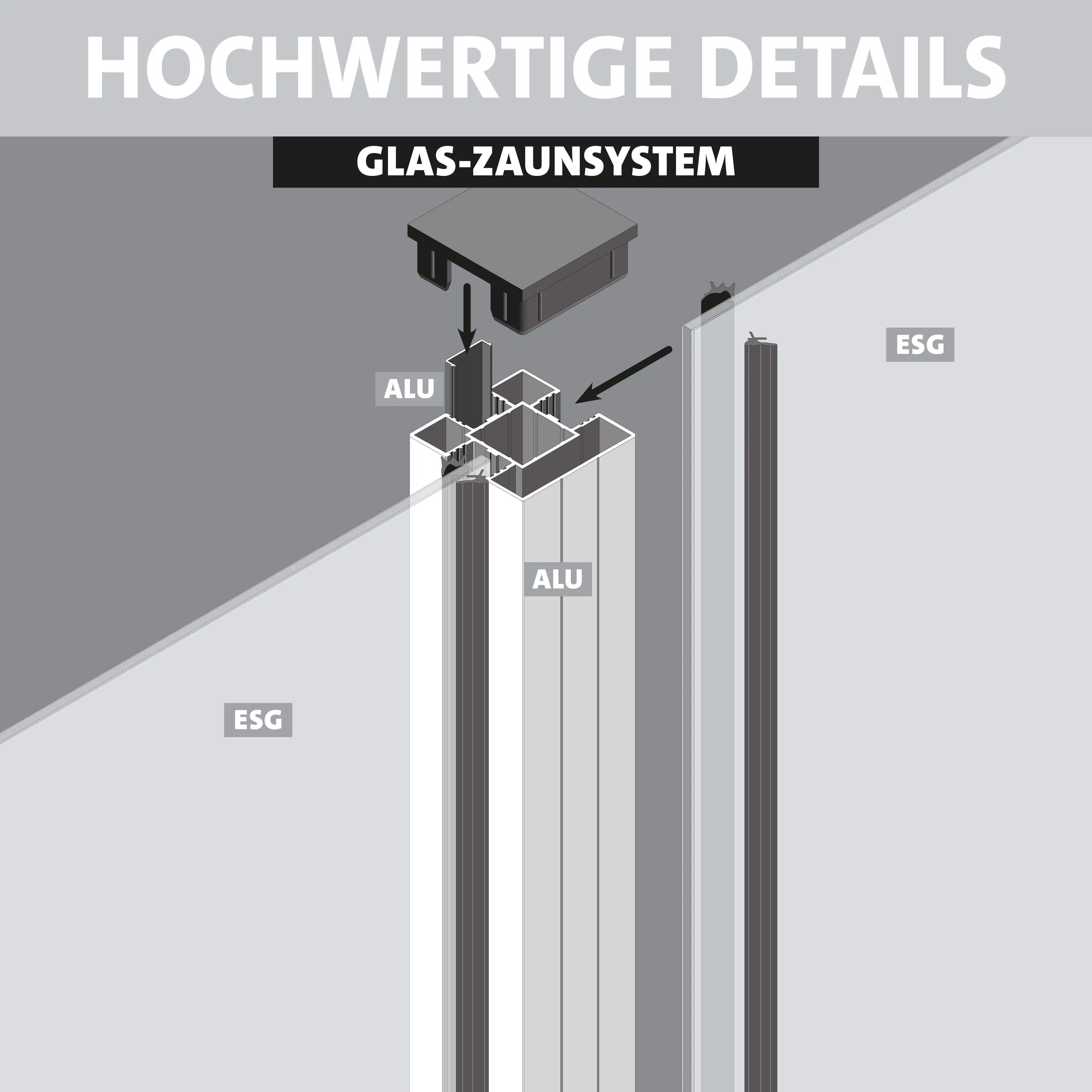 Ambiente Glaszaun Erweiterungsset Klarglas mit Siebdruck 187 x 107,2 cm anthrazit