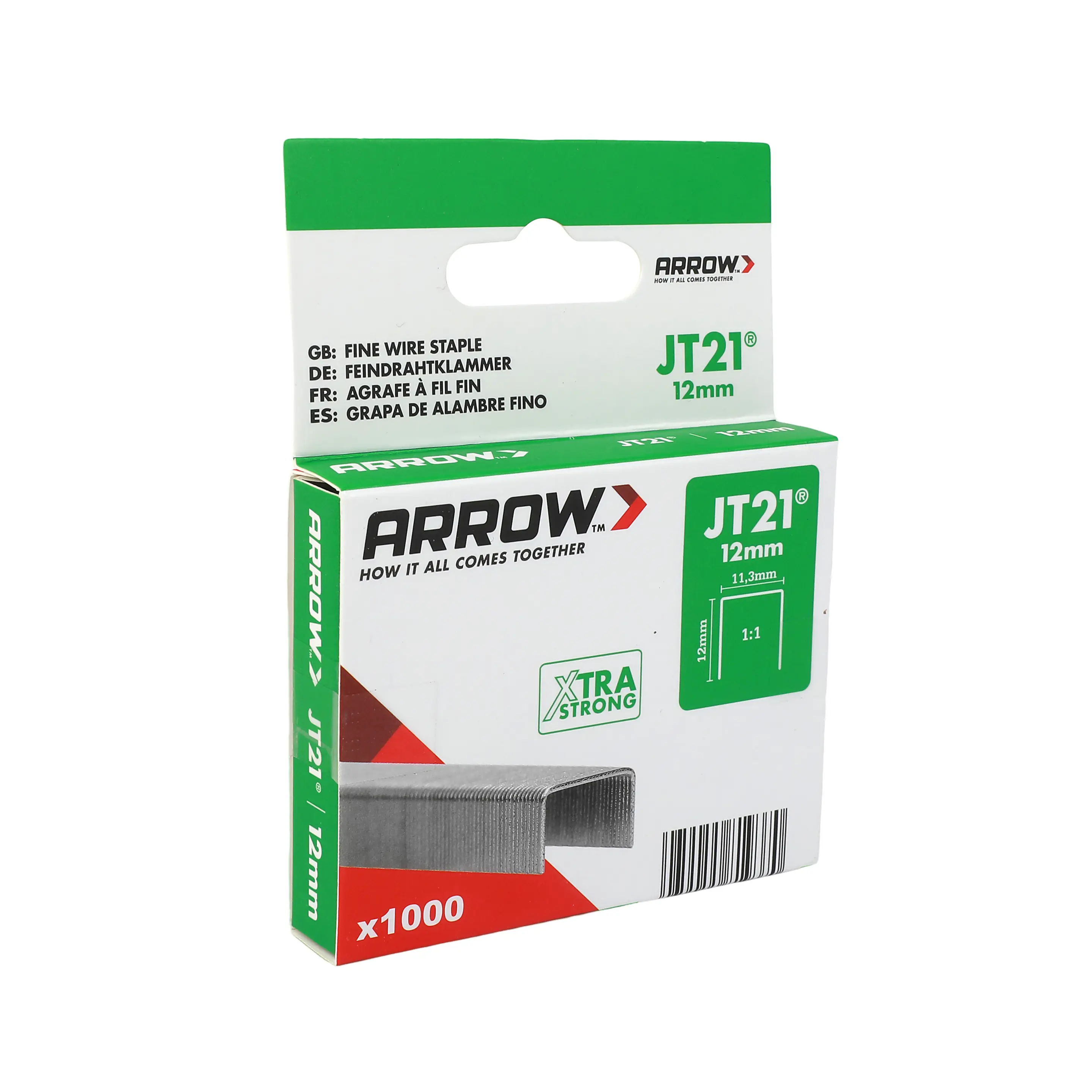 Arrow Tackerklammer Feindraht JT21 12 mm Stoff & Gewebe 1000 Stück