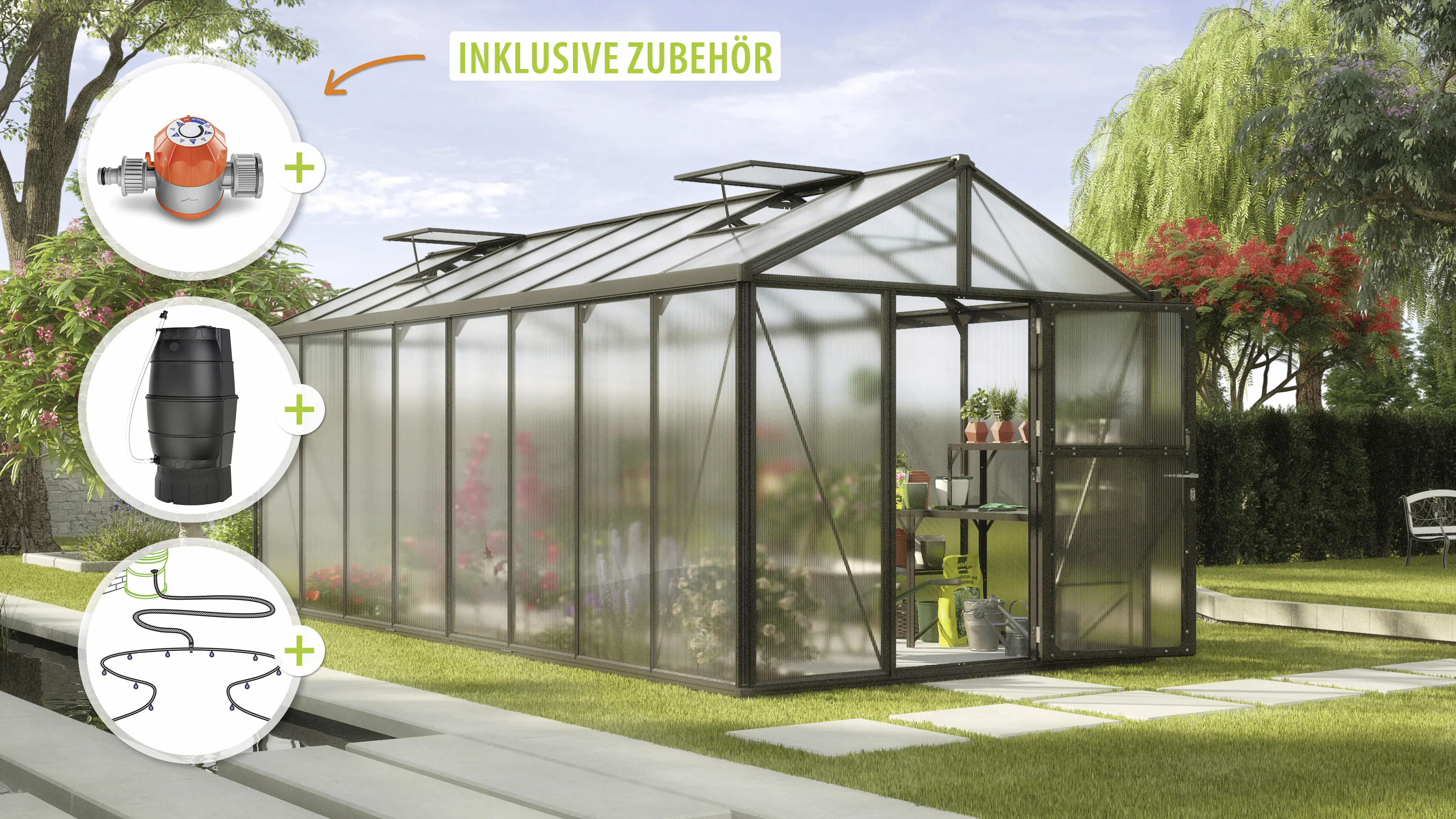 Vitavia Gewächshaus-Set Zeus 15700 HKP 10 mm schwarz 266 x 621 cm 