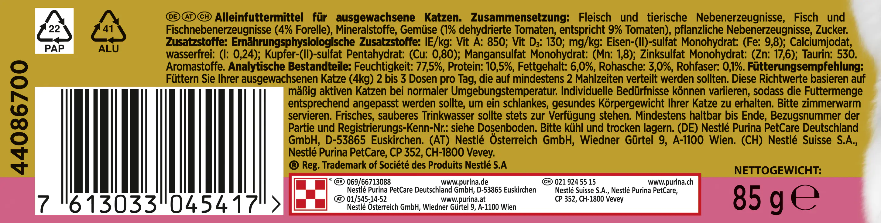 Gourmet Gold Feine Pastete mit Gemüse Forelle und Tomaten 85 g