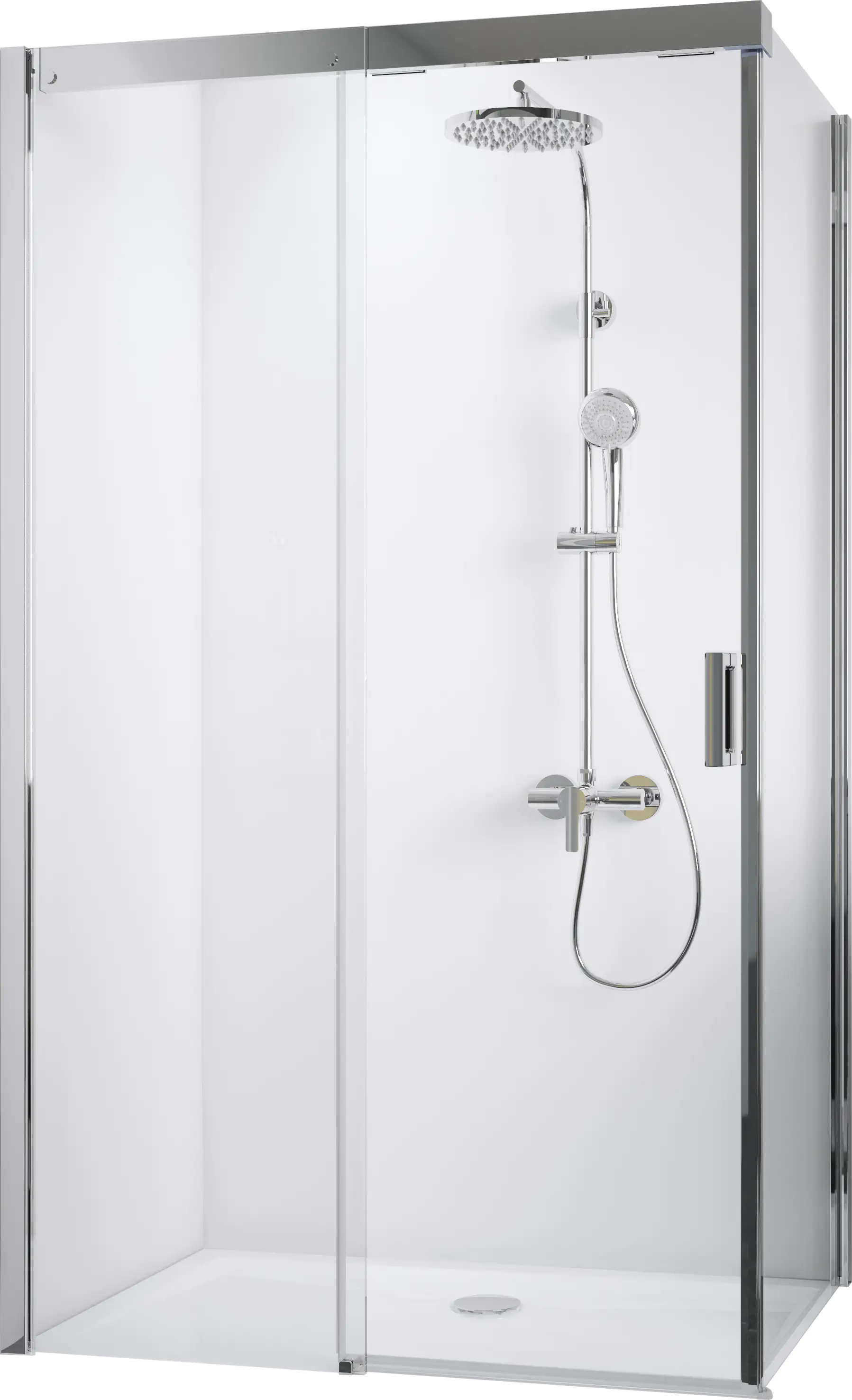 Breuer Schiebetür für Seitenwand Panorama 180 x 200 cm, Alu Chromeffekt, Klarglas/Spiegelglas