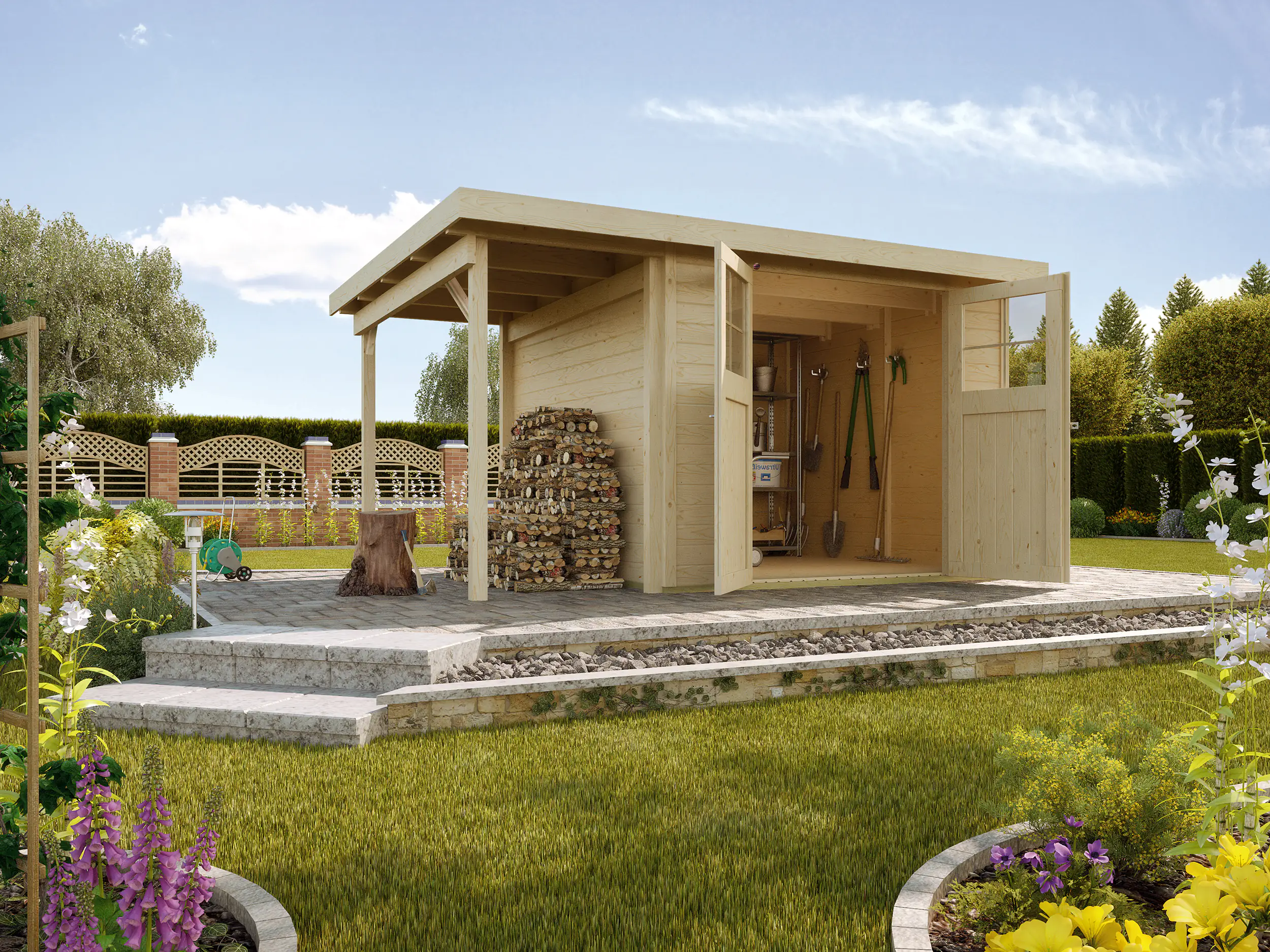 Weka Gartenhaus Mina 369 x 250 cm natur mit Fußboden