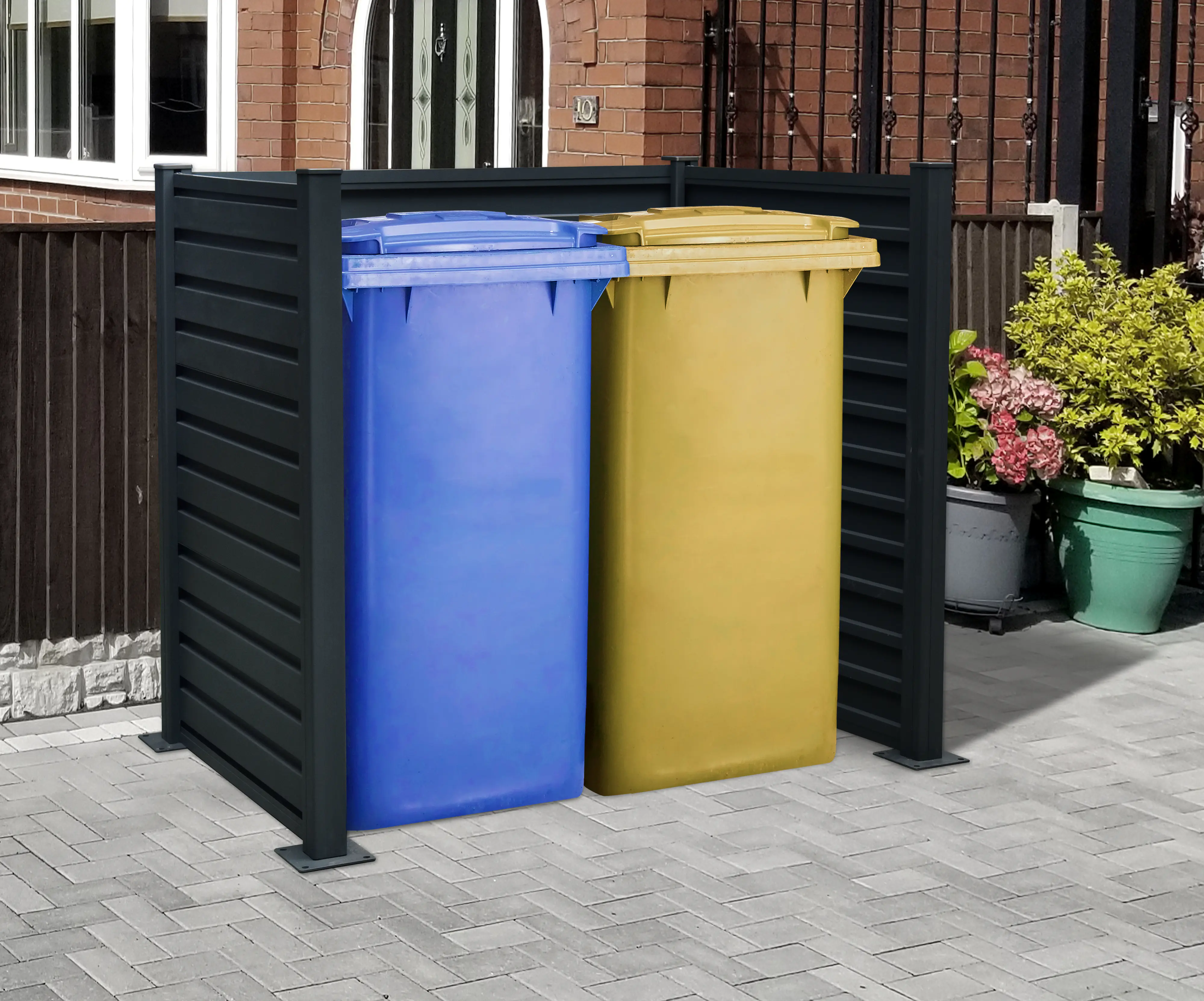 Floraworld Mülltonnenverkleidung Stahl mit Alupfosten 122 x 150 cm anthrazit