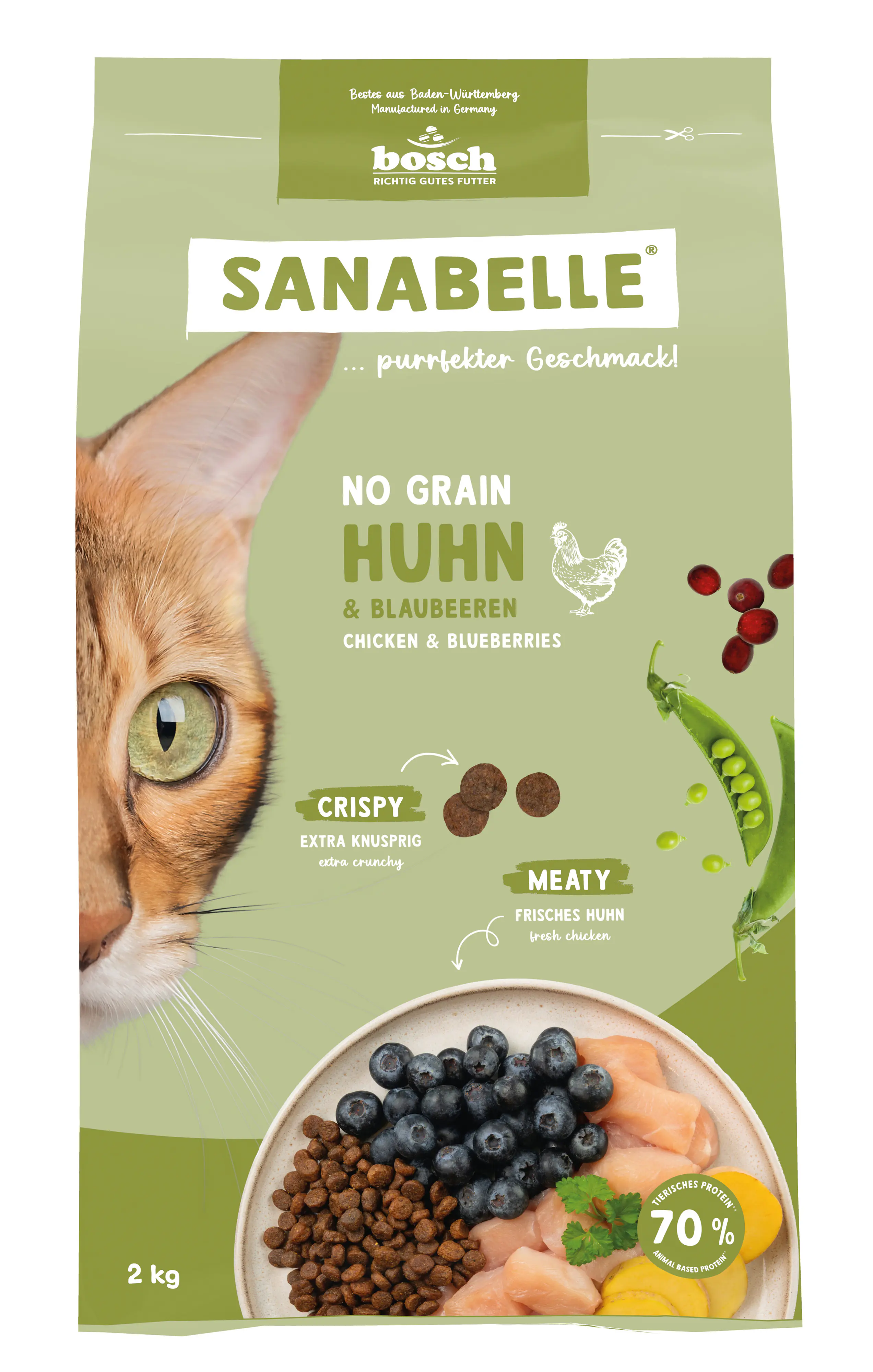 Sanabelle Katzentrockenfutter Adult No Grain mit Huhn für ausgewachsene Katzen 2 kg