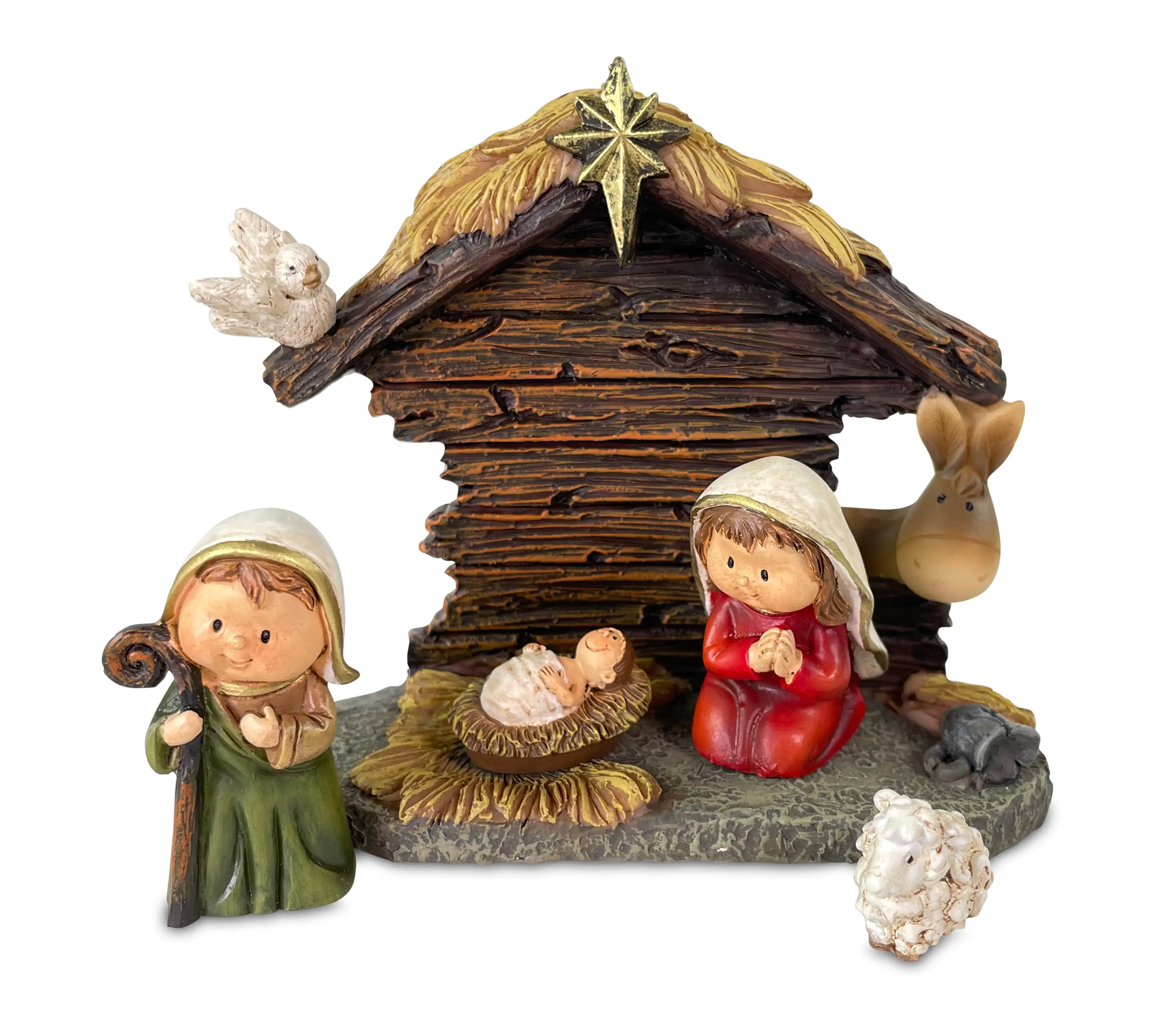 4004942785601 Riffelmacher Kinderkrippe mit 3 Figuren 11 x 9,5 cm