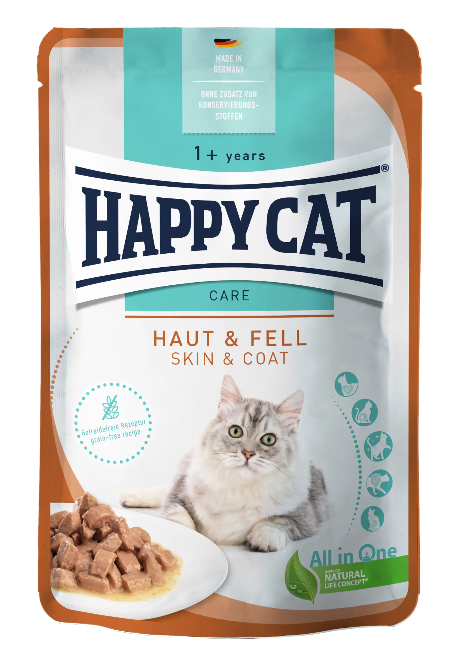 Happy Cat Care Katzennassfutter Adult getreidefrei 85 g für Haut & Fell 