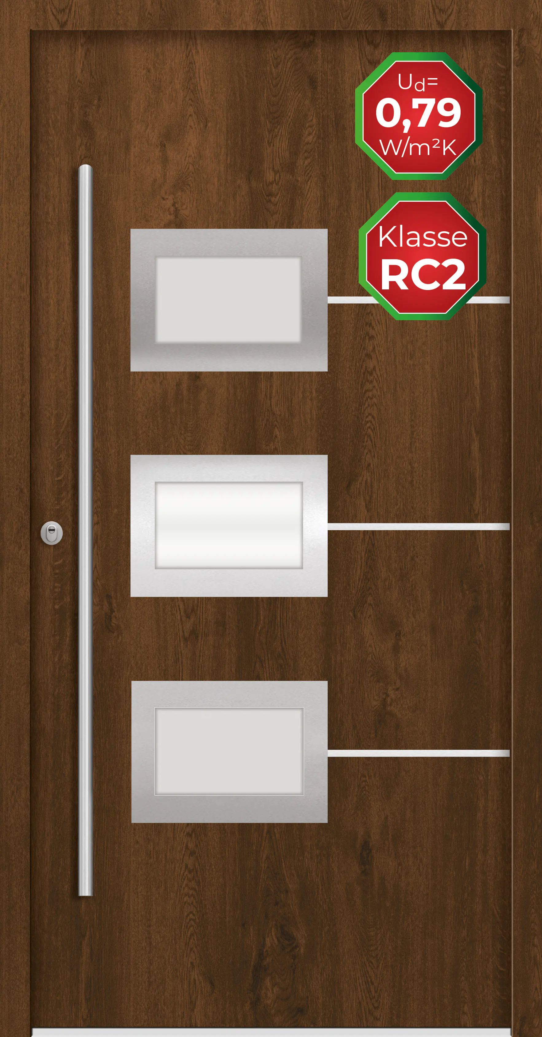 Splendoor Haustür Passivedoor Premium B03 RC2 Nussbaum DIN Links 110 x 210 cm